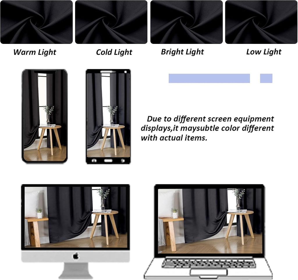 Simplebrand Ava Black Short 24 Inches Blackout Curtain 2 Panels Set, Half Window Rod Pocket Privacy Curtain Tiers for Kitchen, Curtains Bla…