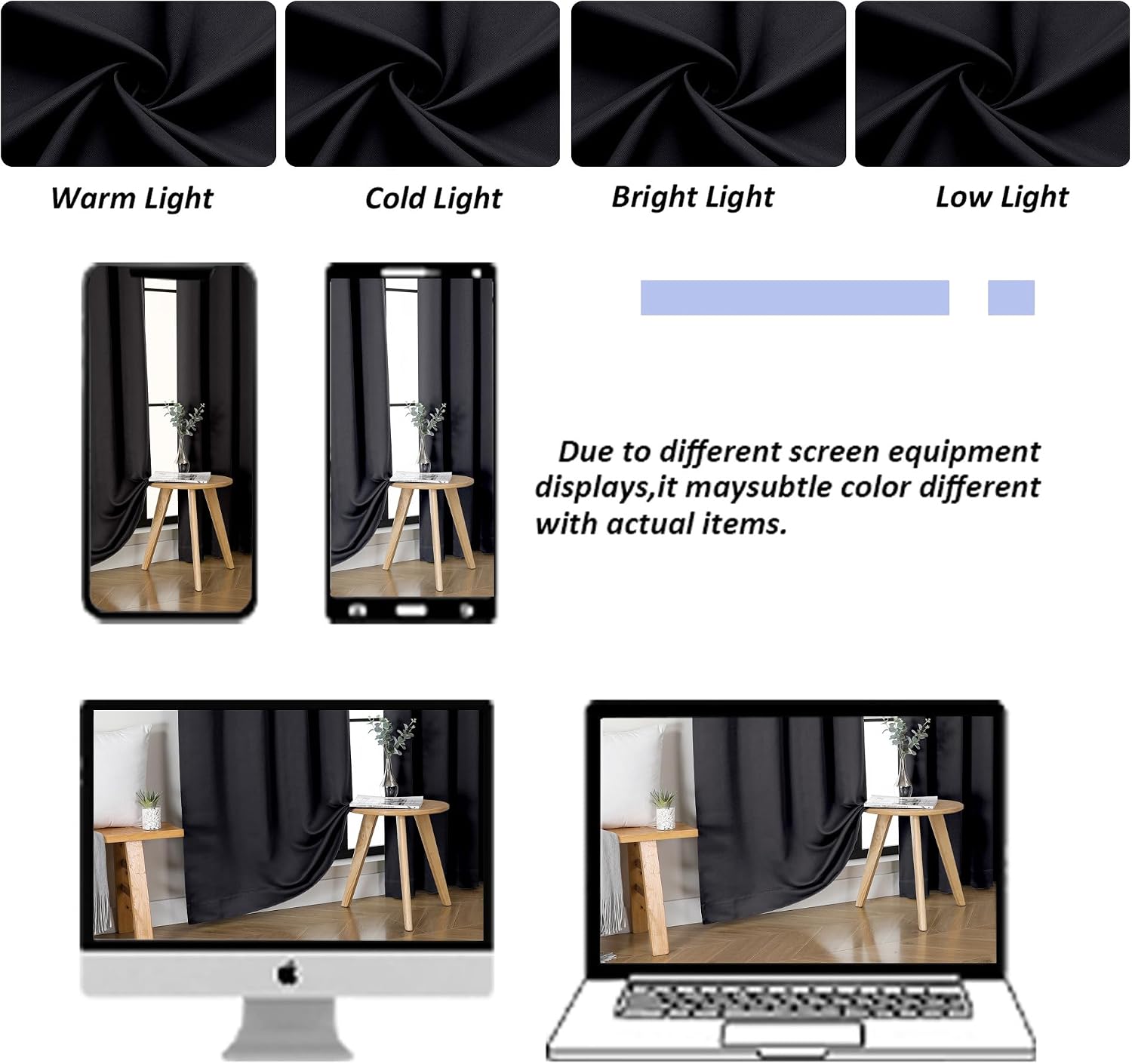 Simplebrand Ava Black Blackout Curtains for Bedroom, 78 Inch Length, 2 Panels Set, Privacy Thermal Insulated Rod Pocket Window Curtains for…