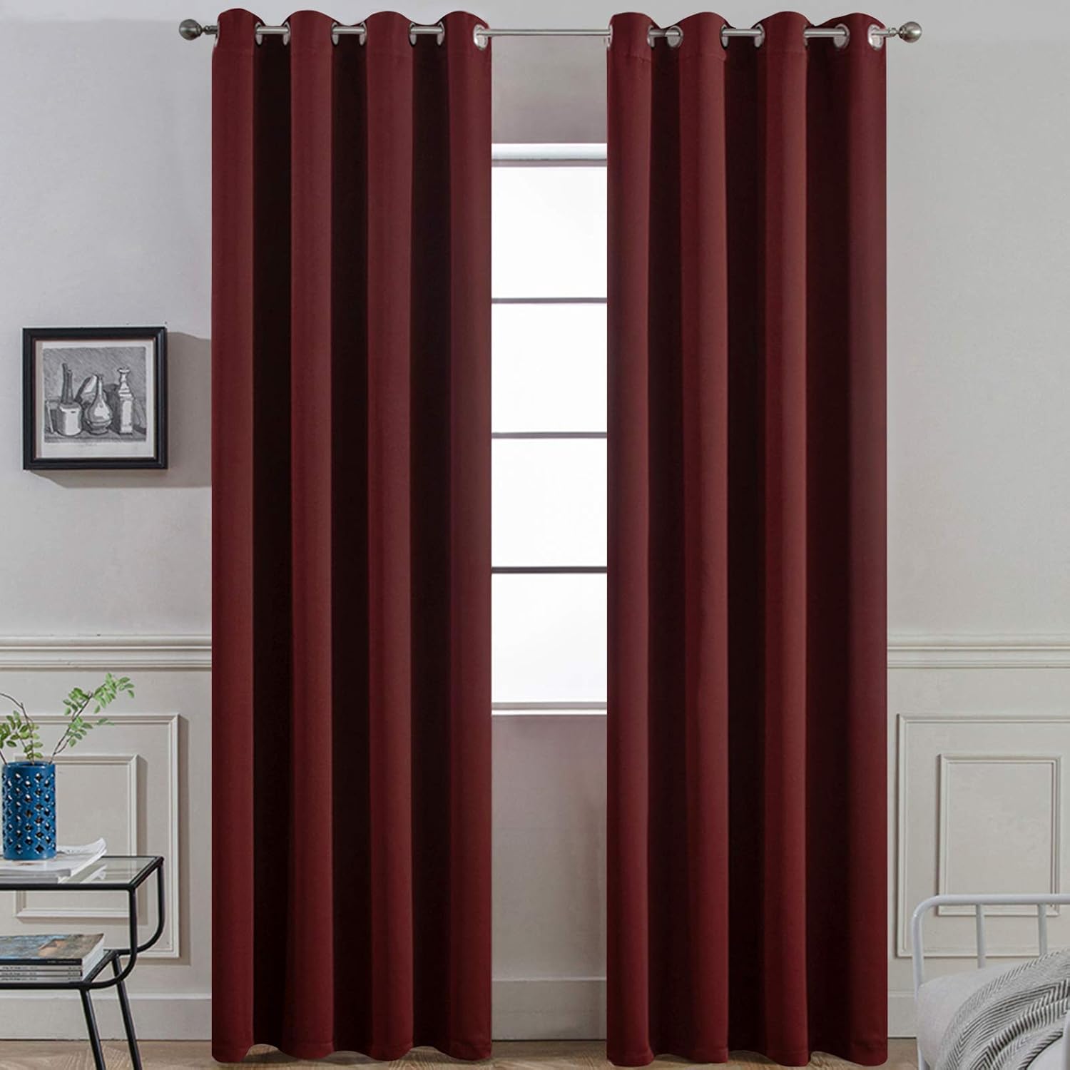 Yakamok Blackout Curtains 96 Inches Long with Grommet for Bedroom, Burgundy Thermal Insulated Room Darkening Window Treatment Drapes…