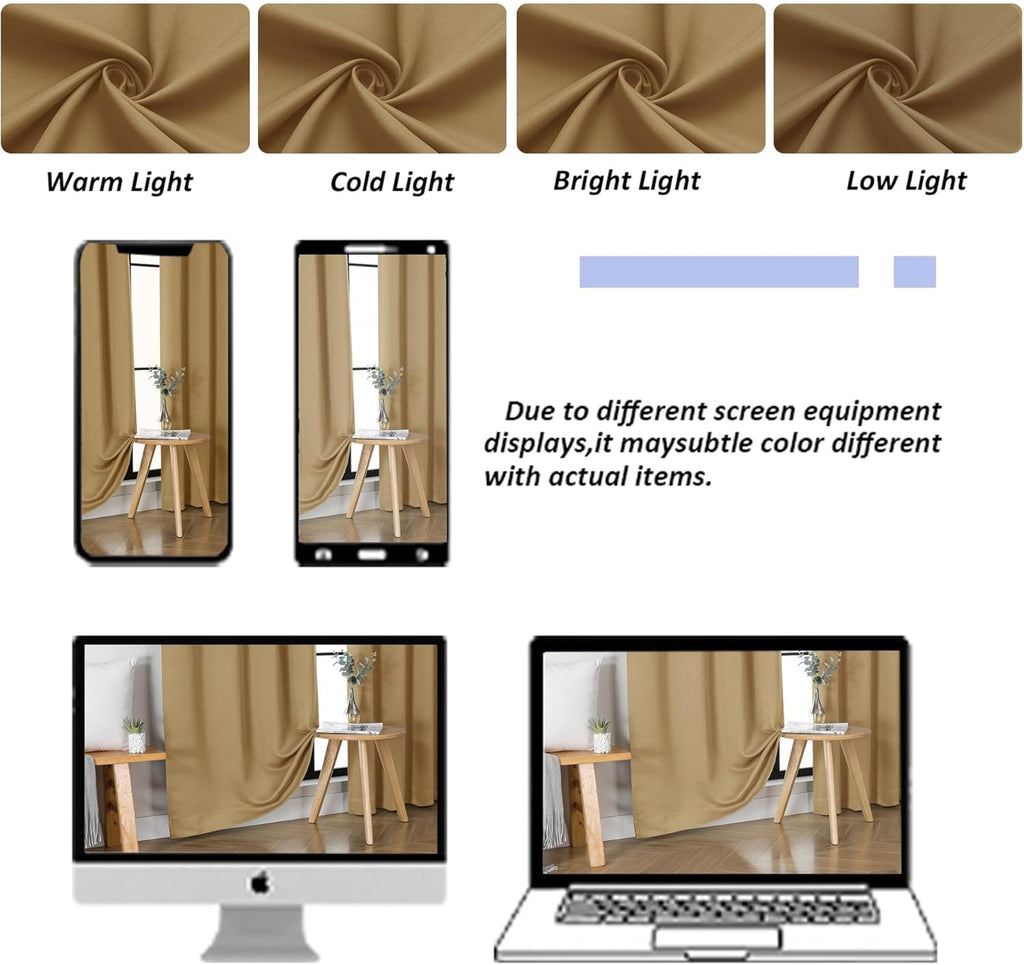 Simplebrand Ava Gold Short 36 Inches Blackout Curtain 2 Panels Set, Half Window Rod Pocket Privacy Curtain Tiers for Kitchen, Curtains Blac…