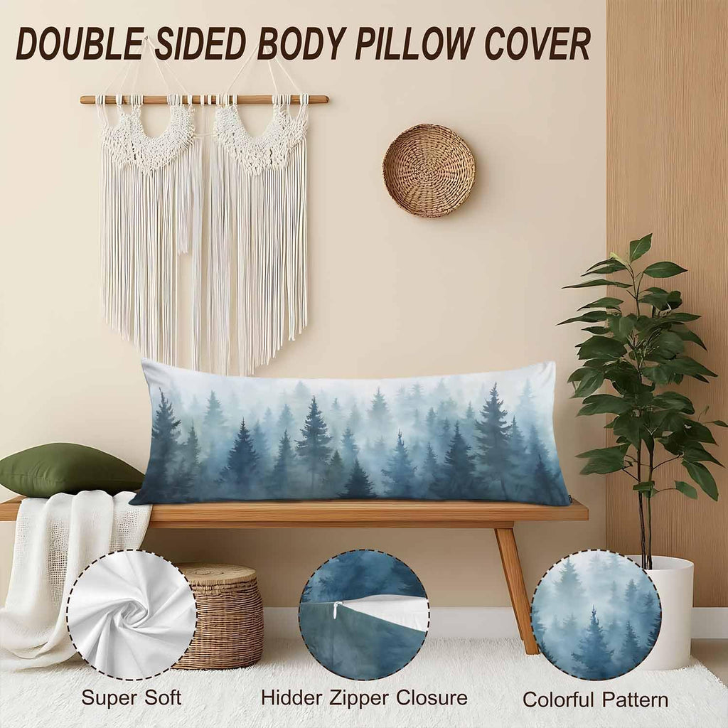 Foggy Forest Body Pillow Pillowcase, Watercolor Misty Tree Farmhouse Body Pillow Cushion Covers, 20x54 Inch Bedding Pillows Protector…