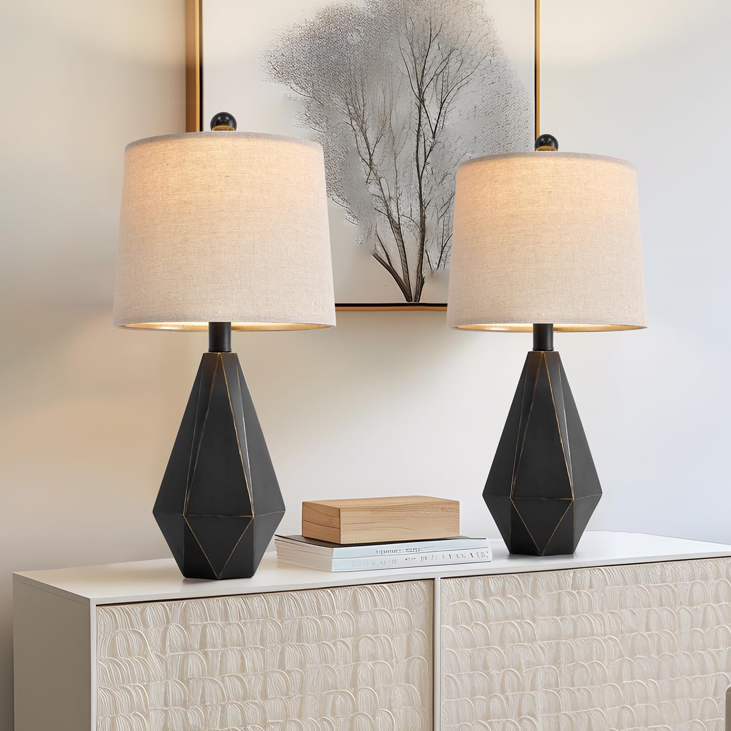PoKat 20.25'' Table Lamps Set of 2, Bedside Lamp for nightstand, Small Farmhouse Lamps for Bedroom, Black Bedroom Lamps for Living Room…