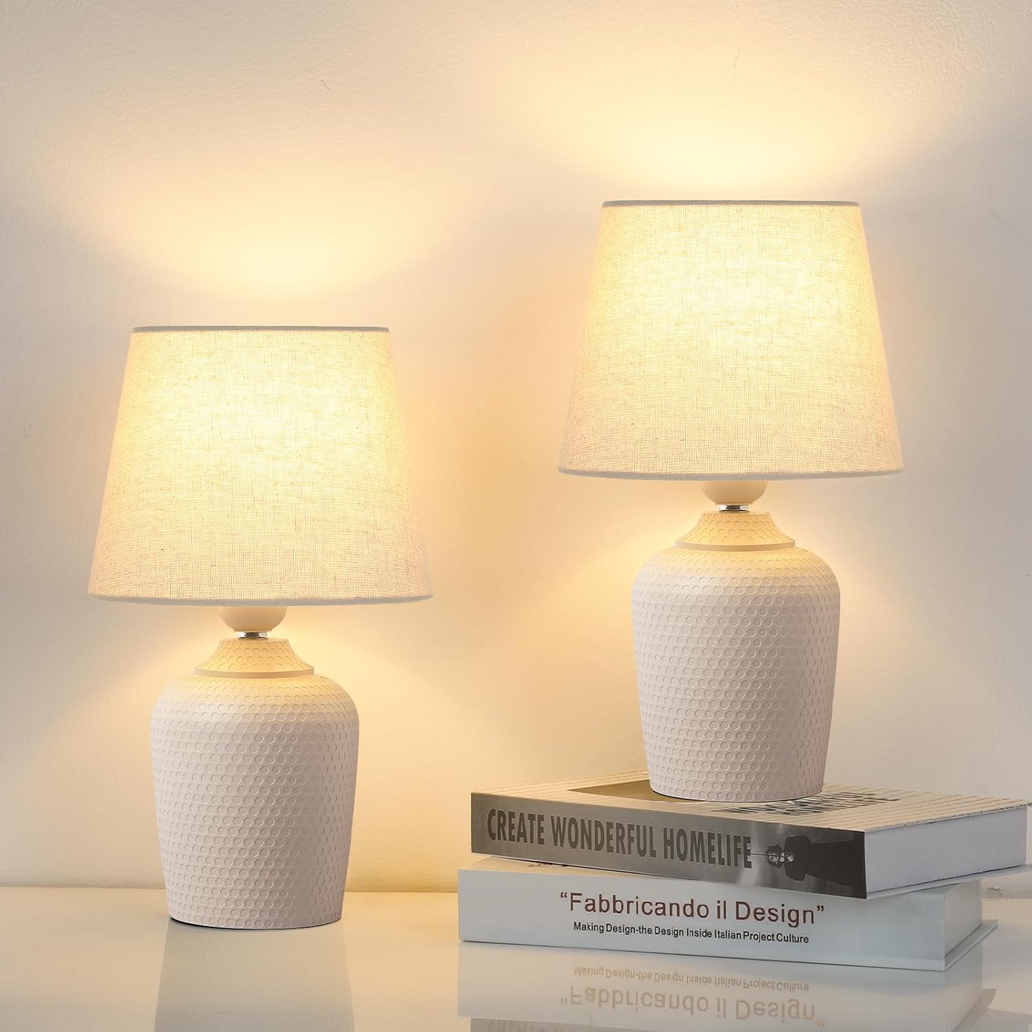 Sucolite Small 11.8'' Table Lamps Set of 2, Bedside Nightstand Lamps for Bedroom Kid’s Room, Cute Desk Lamps with Studded Texture Base…