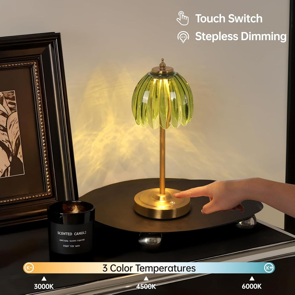 Shenmoyl Set of 2 Tulip Table Lamp with 5000mAh Battery & Touch Control, Cordless Table Lamp with 3 Colors, Dimmable Rechargeable Table…