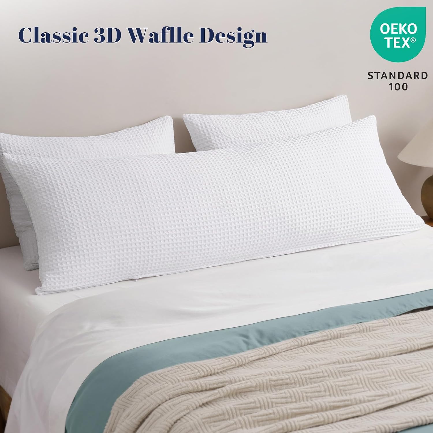 Phf Ultra Soft Waffle Weave Body Pillowcase with Zipper, No Insert, 1Pack 20" x 54" Pillow Sham, Breathable & Skin-Friendly Body Pillow cas…