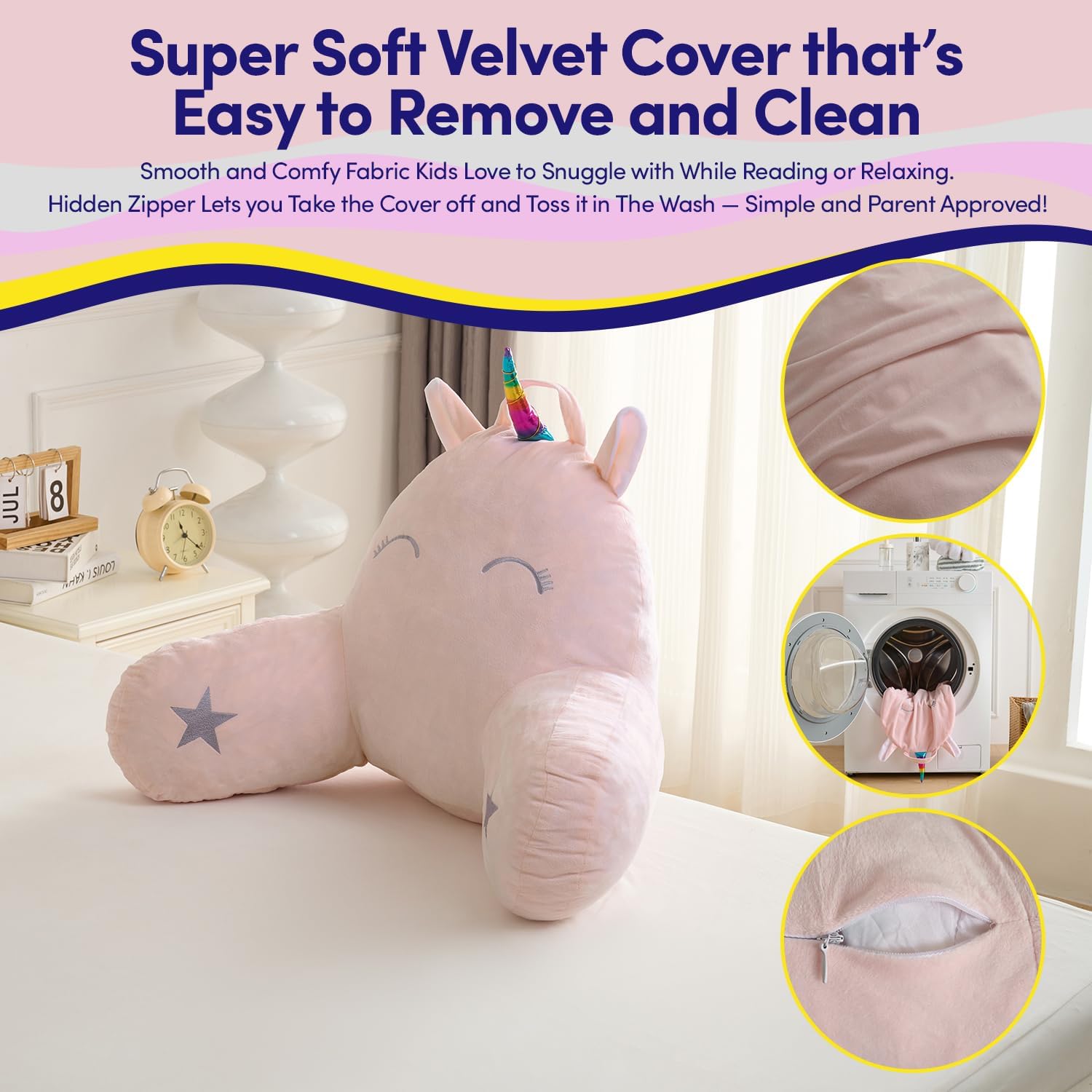 Unicorn Reading Pillow for Kids & Teens with Shredded Memory Foam – Soft Velvet Lounger with Fun Character Designs, Removable Washable…