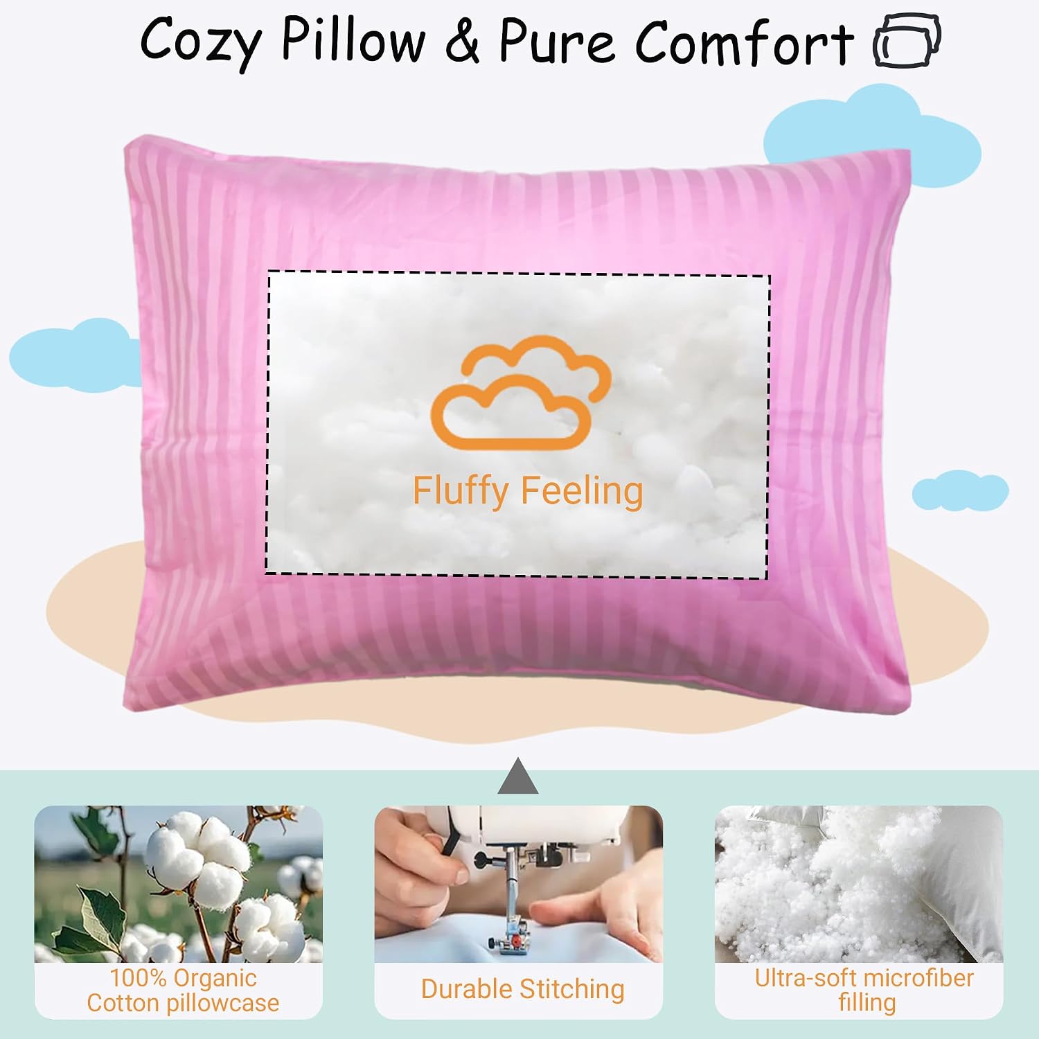 ZPECC-ABrandThatHasBeenFocusedOnBeddingFor20Years ZPECC Toddler Pillow with Pillowcase 2 Pack - 13x18 Organic Cotton Hypoallergenic Kids Pi…