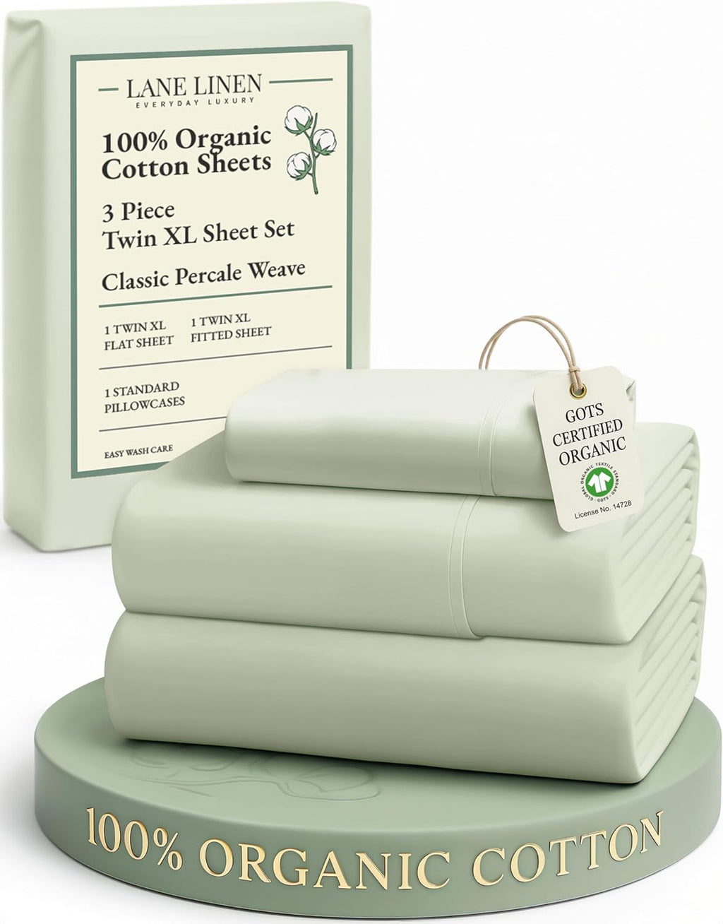 LaneLinen LANE LINEN 100% Mercerized Organic Cotton Twin XL Sheets Set, Soft & Comfy Percale Weave - Perfect for Hospital beds or Dorm Room…