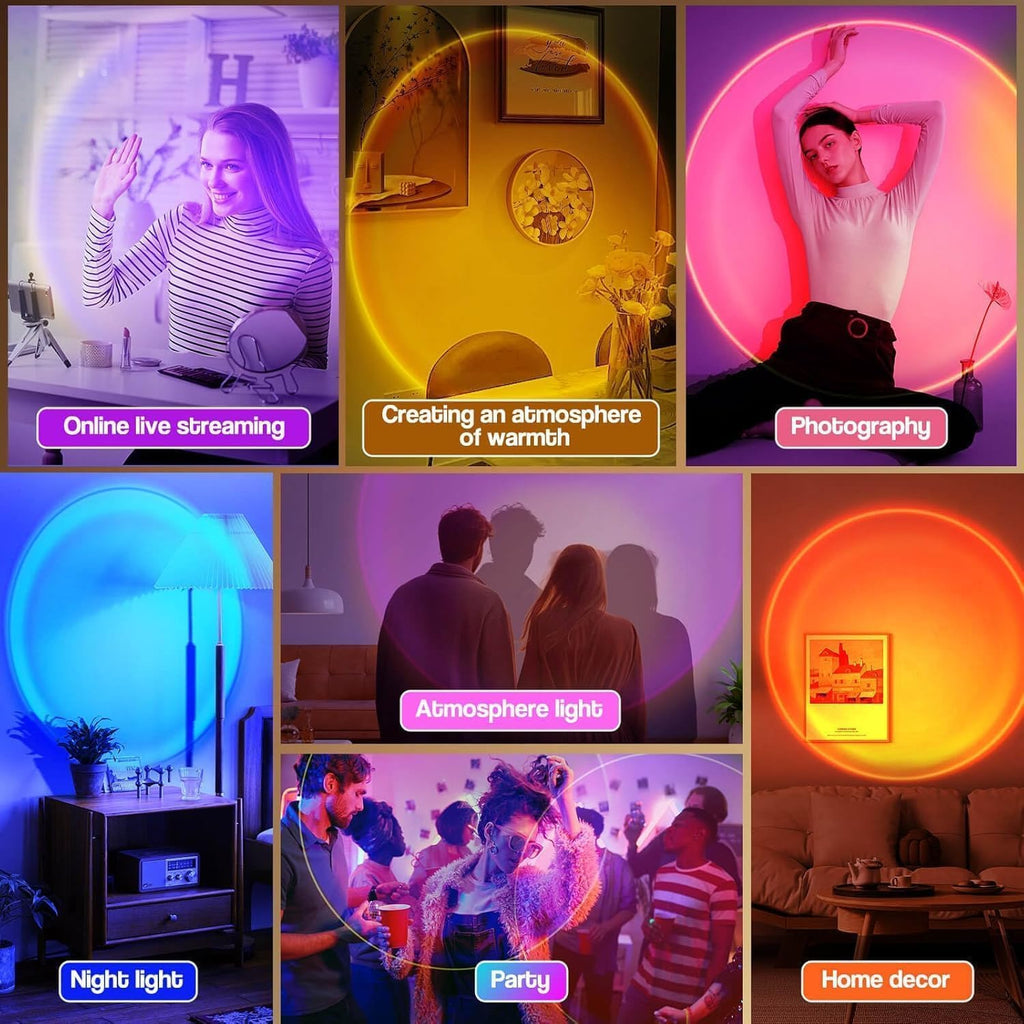 Sunset Lamp Projection, Sunset Night Light Rainbow Projector 180° 16 Color Changing 4 Modes, Vlog, Photography, Decorative, Party Decor…