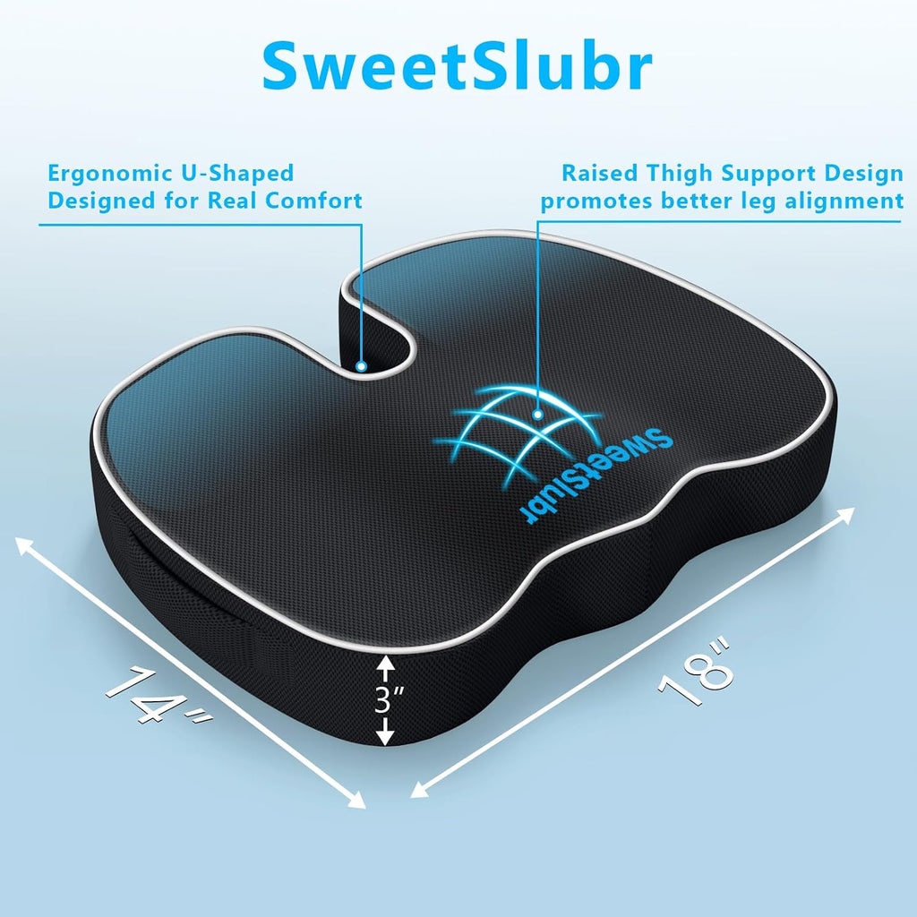 SweetSlubr SweetSlubr Ergonomic Memory Foam Seat Cushion & Lumbar Support Pillow Set, Orthopedic Coccyx Cushion for Office Chair, Ca…