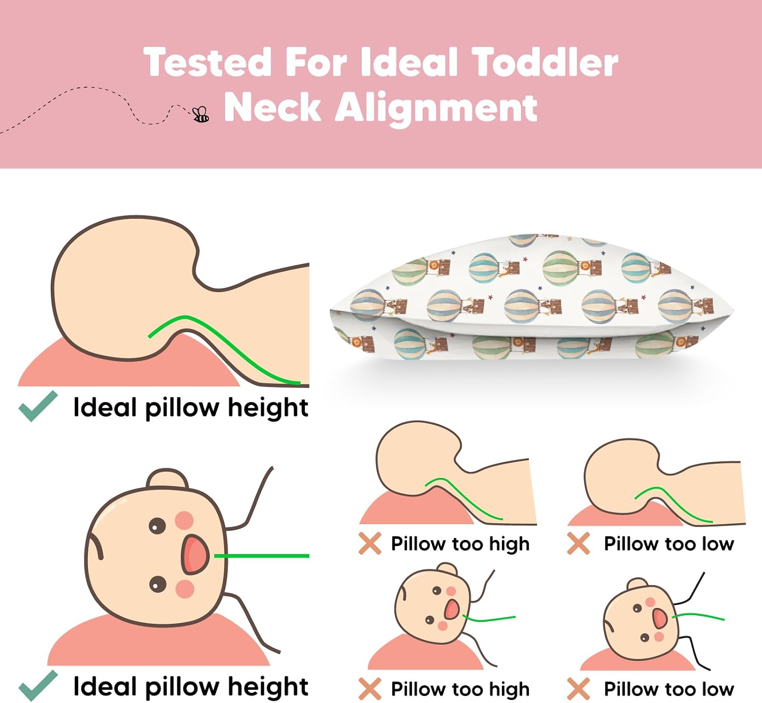 Toddler Pillow with Pillowcase - 13x18 My Little Dreamy Kids Travel Bed Pillows for Sleeping, Organic Cotton Small Pillowcase, Soft &…