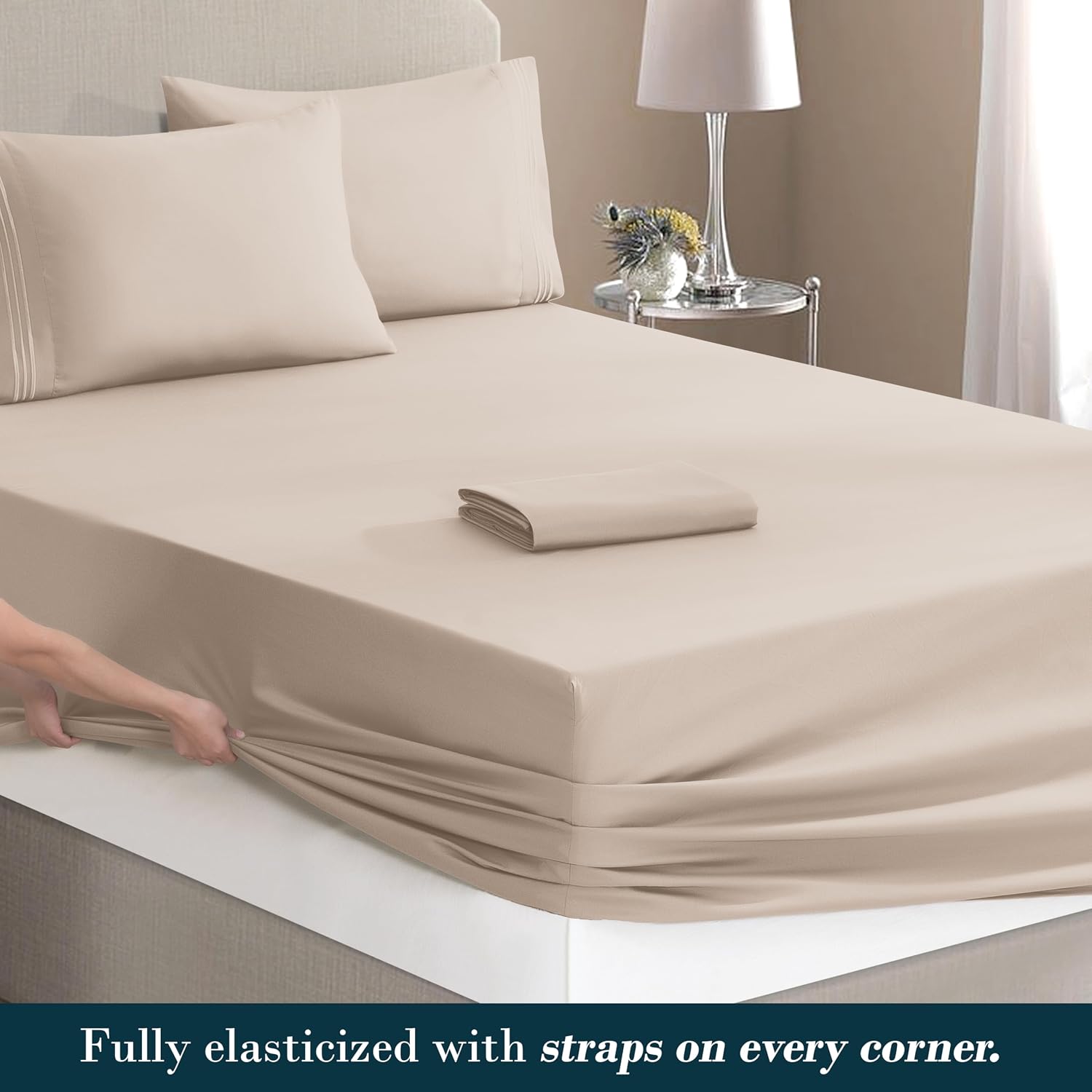 MocassiLuxuryBedding Mocassi Cal King Size 4-Piece Bed Sheet Set - 1800 Hotel Quality Microfiber 18-24 Inches Extra Deep Pocket Fitted Shee…