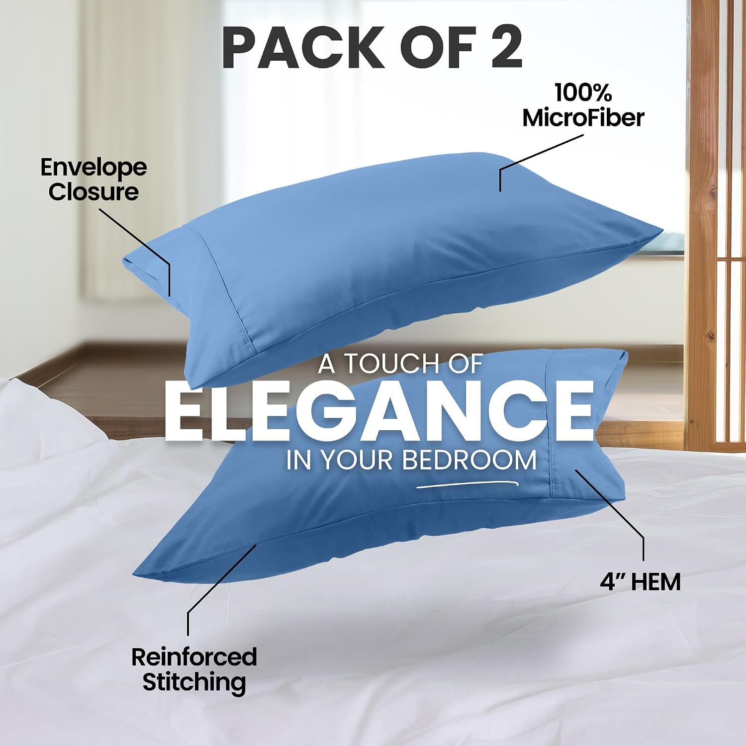Utopiabedding Utopia Bedding Pillow Cases Standard Size 2-Pack – Soft Brushed Microfiber – Envelope Closure – Perfect for Hospitals, Hotels…