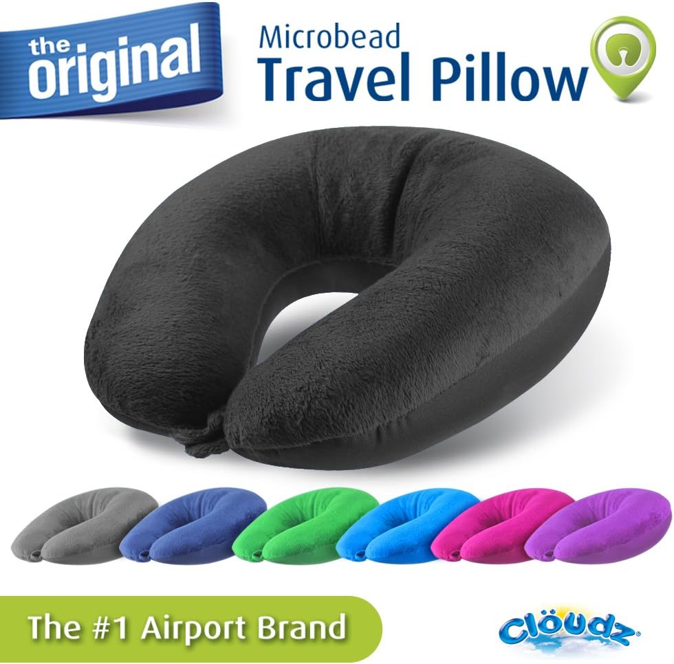 Cloudz Dual Comfort Microbead Airplane Travel Neck Pillow. Super Soft Cozy Plush Fabric on One Side, Cool Relaxing Spandex on The Other!…