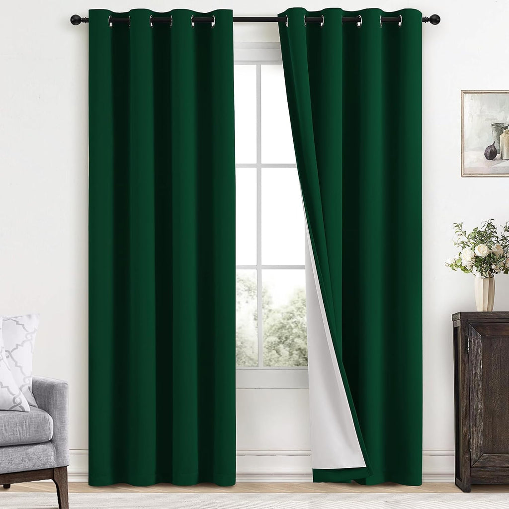 Yakamok 100% Blackout Curtains Dark Green Room Darkening Thermal Insulated with 2 Thick Layers-Hunter Green Window Drapes Set of 2 Panels f…