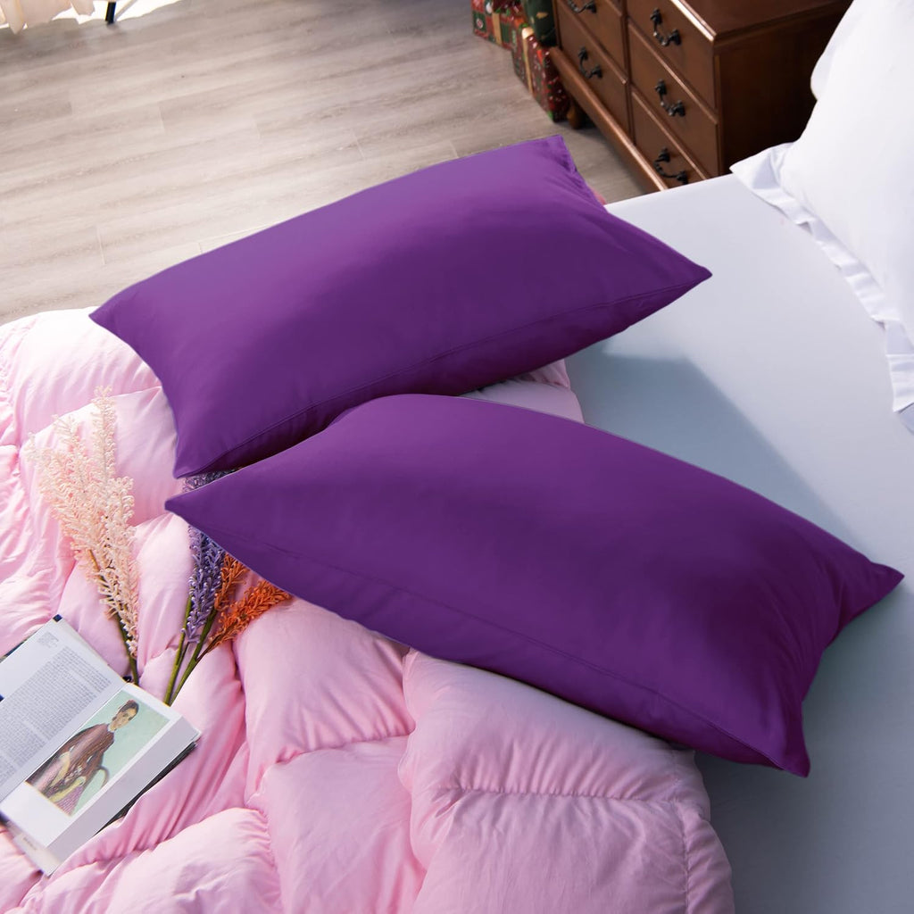 NTBAY Egyptian Cotton Queen Pillowcases - Set of 2, 500 Thread Count Cotton Pillowcases - Soft and Breathable Envelope Closure Pillow…