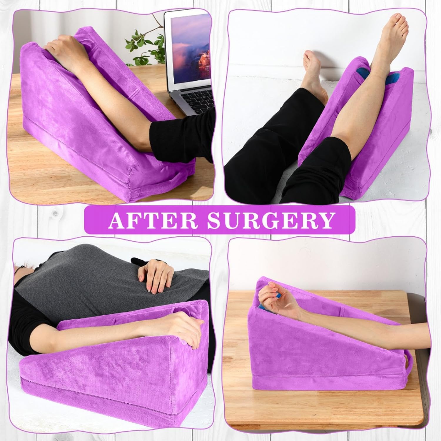 Buryeah Violet Arm Elevation Pillow with 2 Pockets, Soft Ergonomic Support Pillow for Elbow Rest Wedge Broken Arm Elbow Gifts with High Den…
