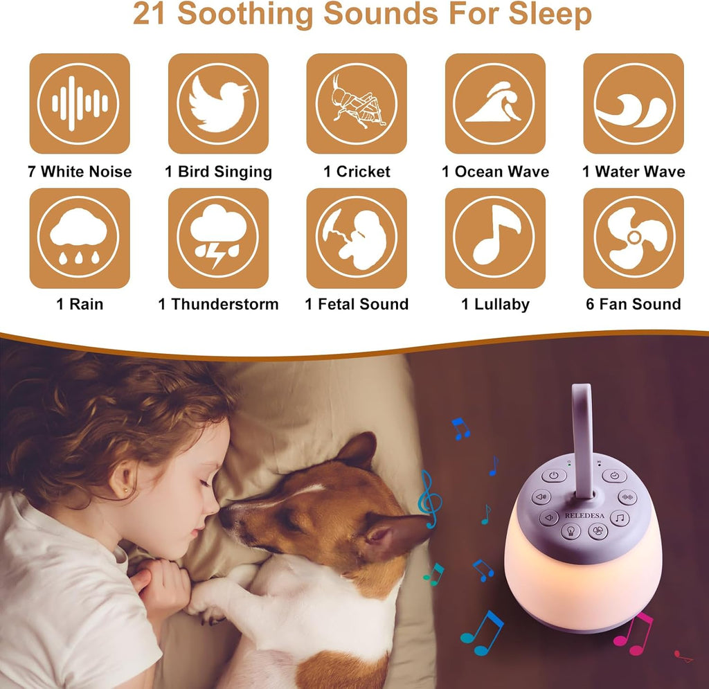 Upgraded Travel White Noise Sound Machine for Baby Adult, Portable Sleep Machine with Night Light and 21 Soothing Sounds, Timer and…