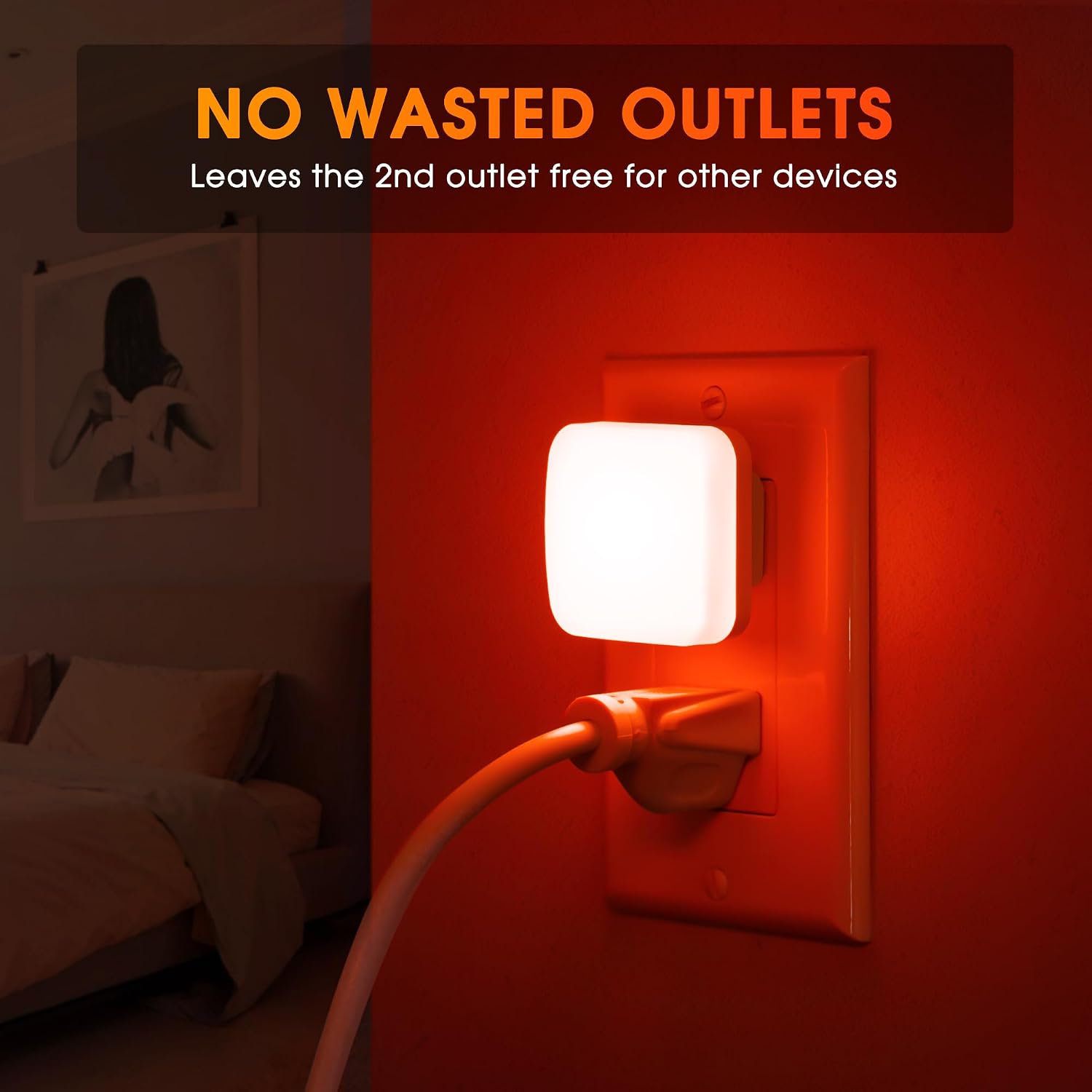 Briignite Red Night Lights Plug into Wall, Nightlights with Light Sensor Dusk to Dawn, 0.3W Square Plug in Night Light for Kids, Red…