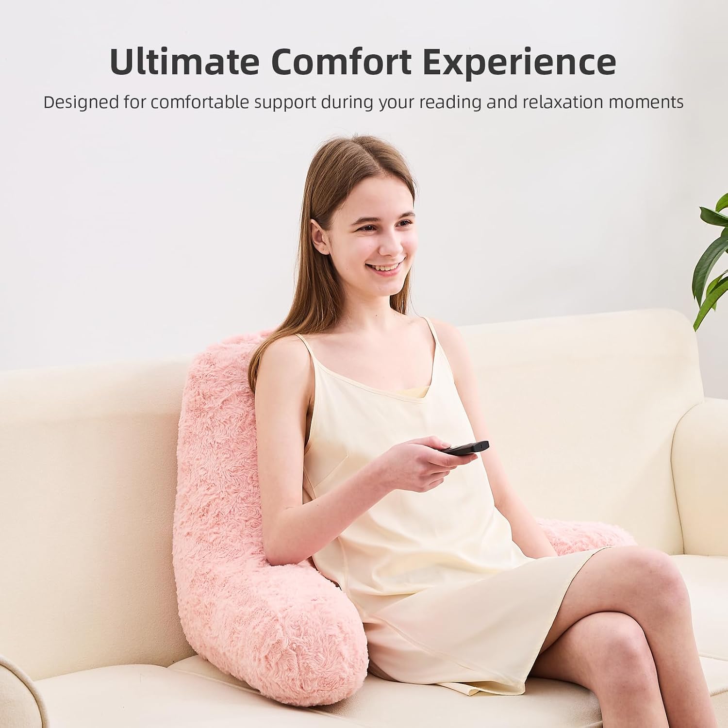 Reading Pillow, Rose Velvet Back Pillow with Arms for Bed Sitting Up, Bed Pillow for Adult Children, Backrest Pillows with Washable…