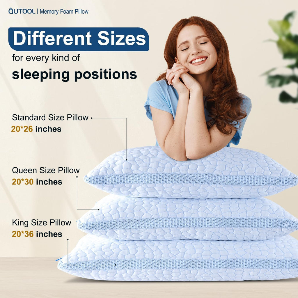 Qutool Enhanced Cooling Pillows for Sleeping, CertiPUR-US Shredded Memory Foam Pillows Queen Size Set of 2 for Hot Sleeper, Adjustable Bed…