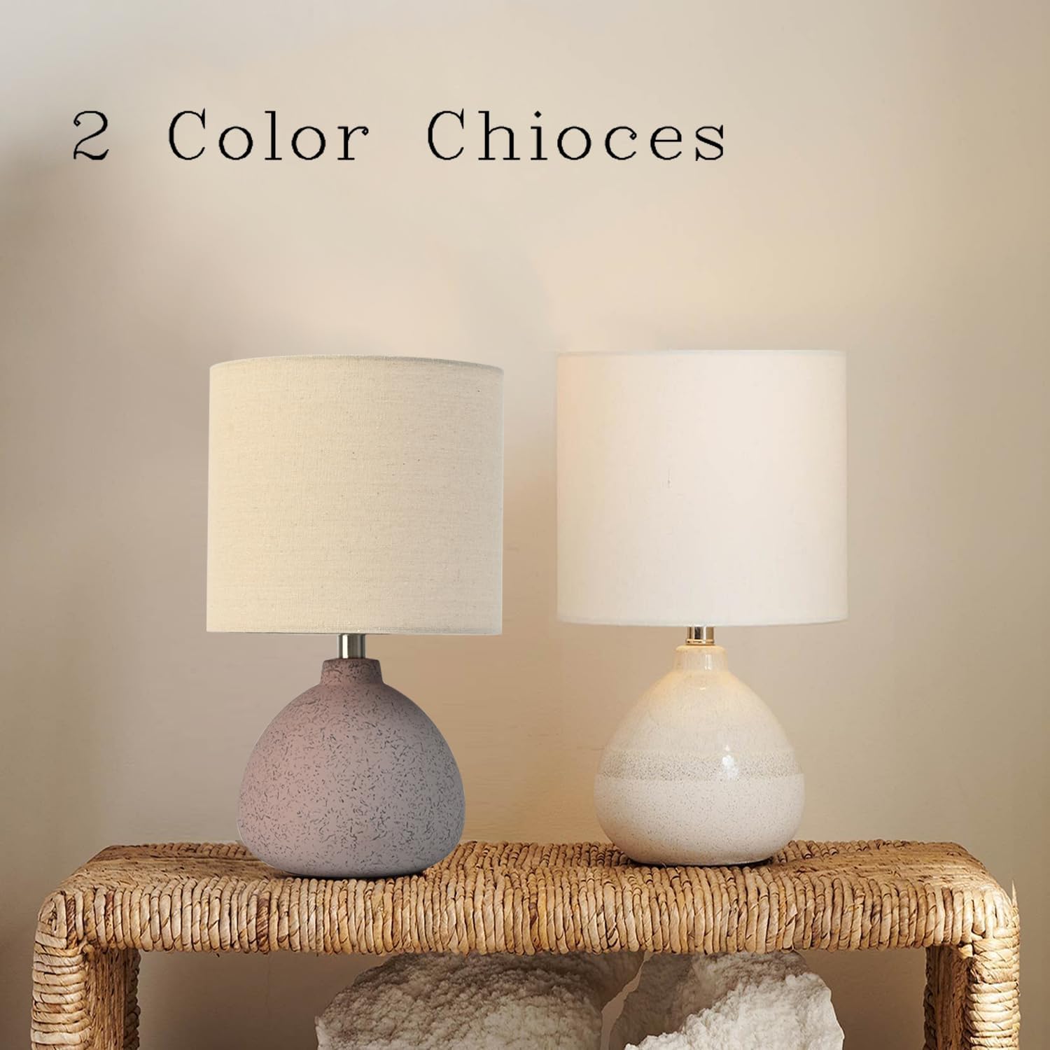 BrightWe Earth Brown Rustic Ceramic Table Lamp Set of 2, Small Table Lamp Farmhouse Rustic Lamp Set Bedside Table Lamps for Bedroom Nightst…
