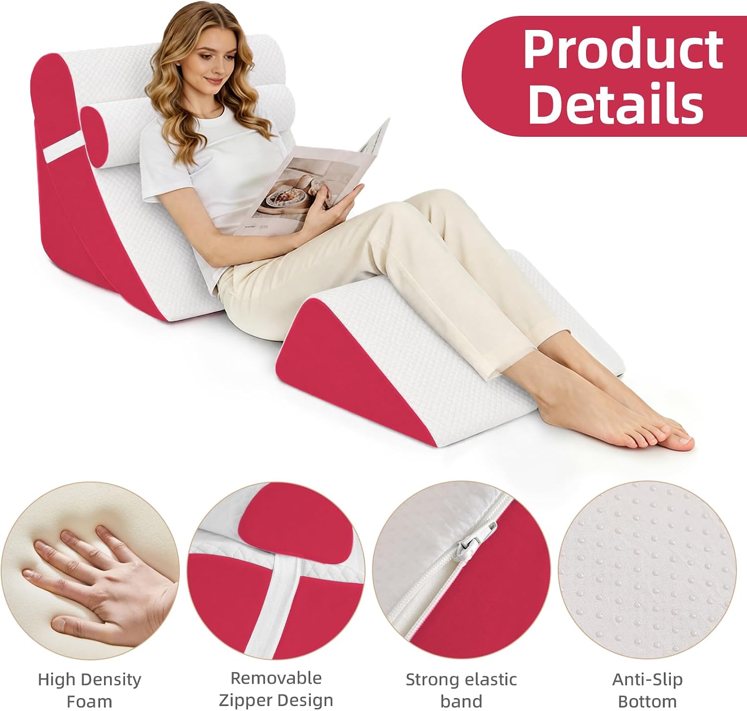 LevNubis 4PCS Orthopedic Bed Wedge Pillow Set for Post Surgery &, Adjustable Wedge Pillow for Back, Sitting up in Bed, Recovery, Acid R…