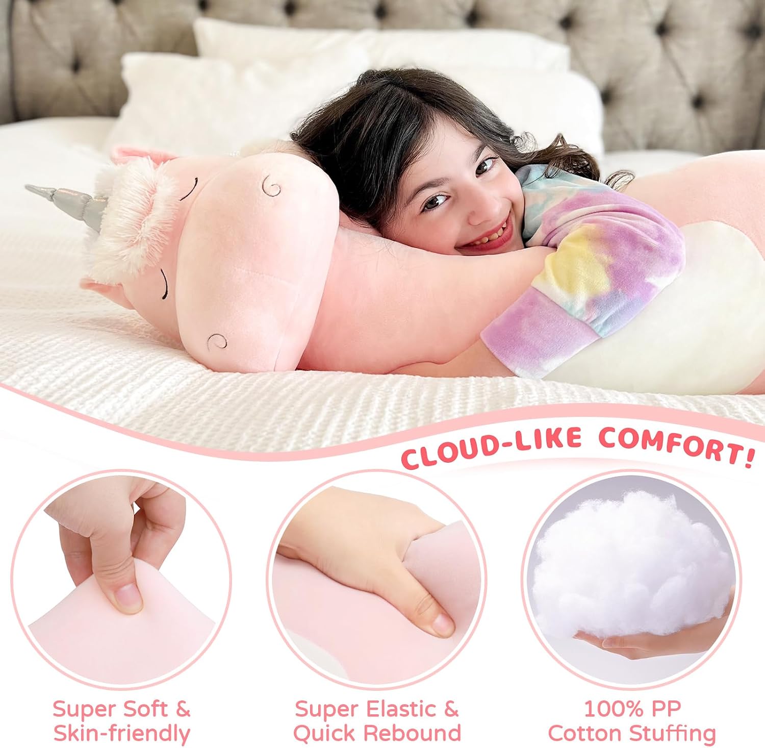 MorisMos Big Unicorn Body Pillow, 36.2'' Plush Unicorn Stuffed Animal, Super Soft Hugging Pillow for Girl Kid, Giant Stuffed Animal Plush…