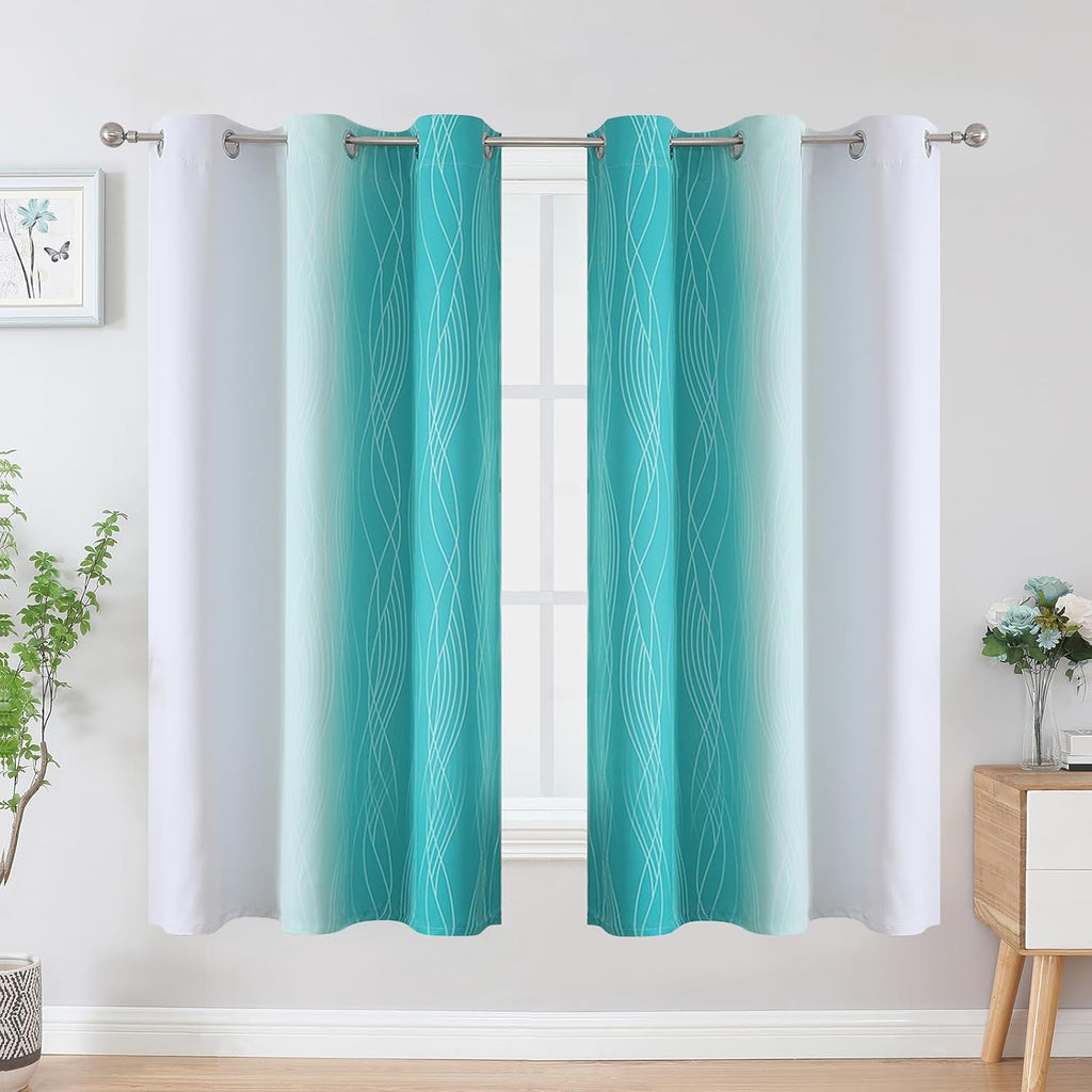Estelartextiler Estelar Textiler Teal and Greyish White Blackout Curtains & Drapes for Bedroom, Thermal Insulated Ombre Blackout Drapes, Ro…