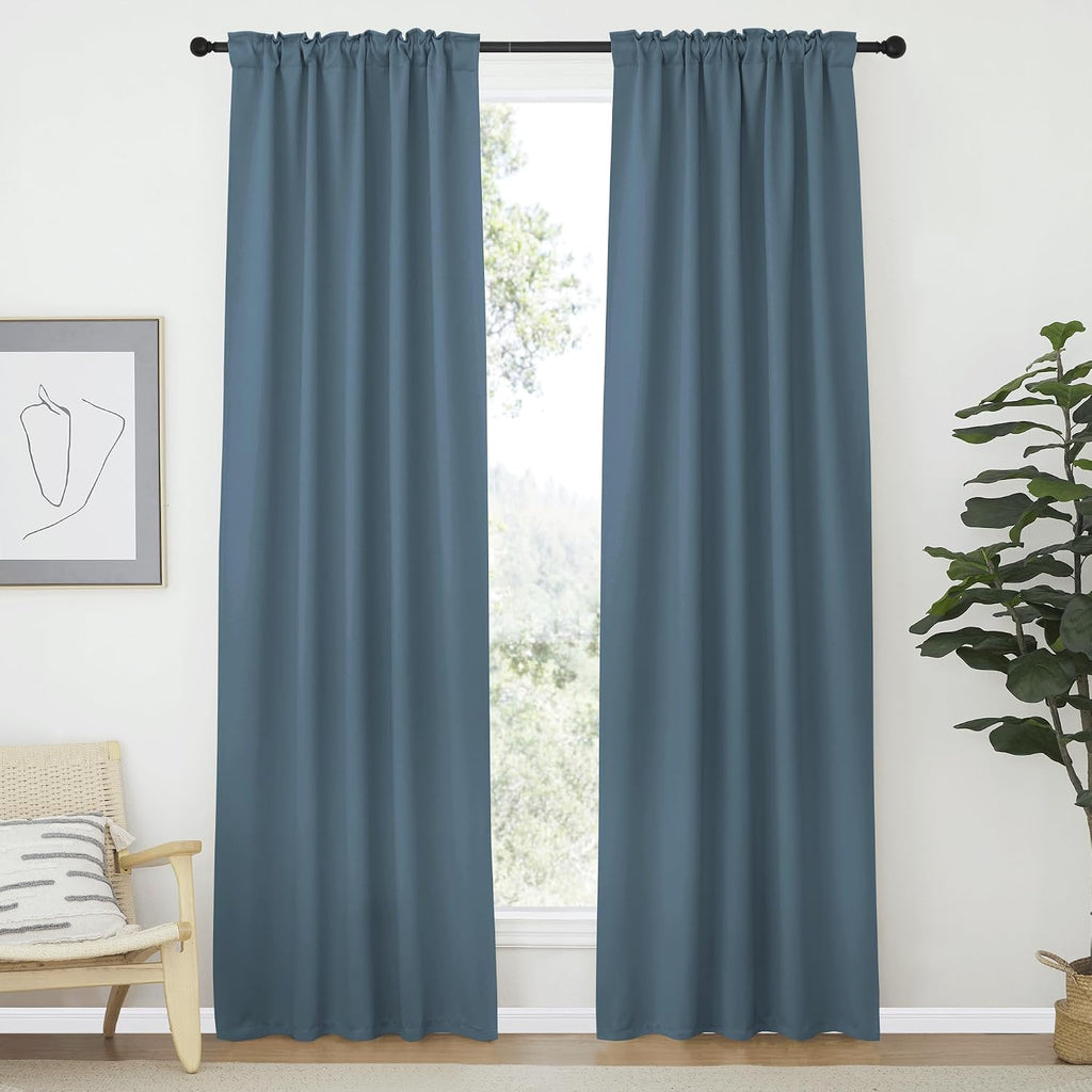 Nicetown Living Room Darkening Curtains - (Smoky Blue Color) W42 x L70, Set of 2, Home Decor Room Darkening Thermal Insulated Drapery Panel…