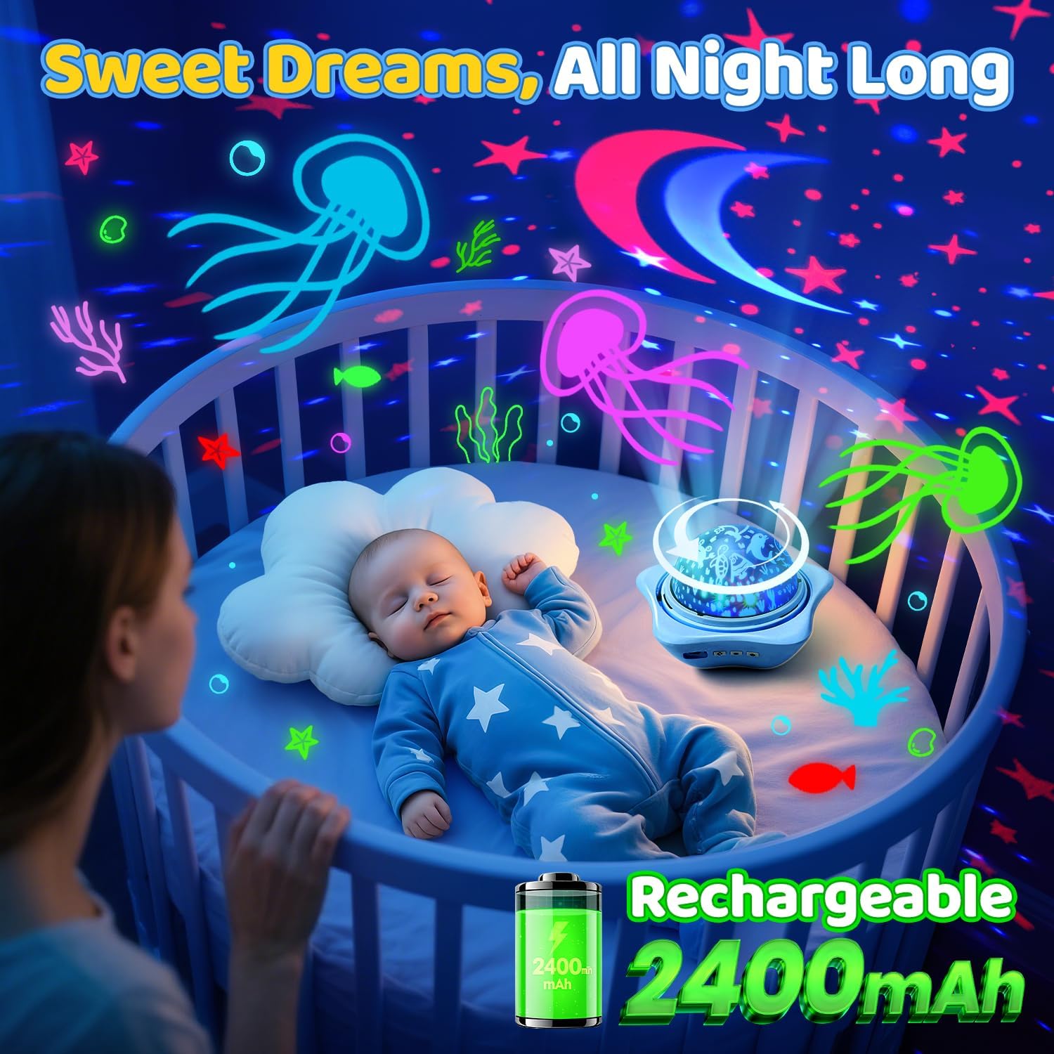 One Fire Night Light for Kids Toys,6 Films+78 Lighting Modes Star Projector, Rechargeable Night Light Projector,360°Rotion Star Lights for…