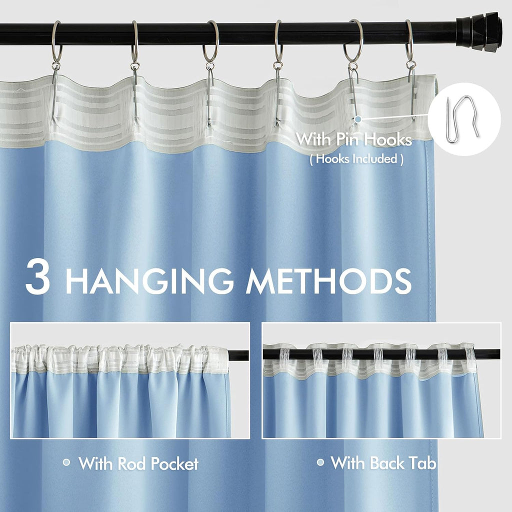 Miulee Sky Blue Back Tab Blackout Curtains 102 Inch Long 2 Panels Set for Bedroom, Rod Pocket/Pinch Pleated Thermal Insulated Living Room D…