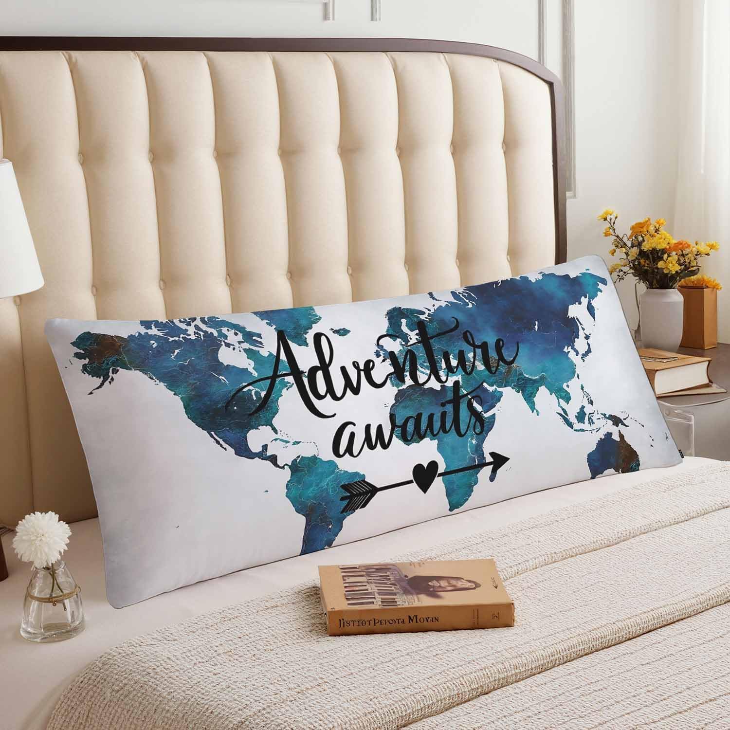 Body Pillowcases with Zipper Adventure Awaits, Cozy Body Pillow Covers Cushion Cover 20 X 54 Inch, Retro World Map Outdoor Body Pillow…