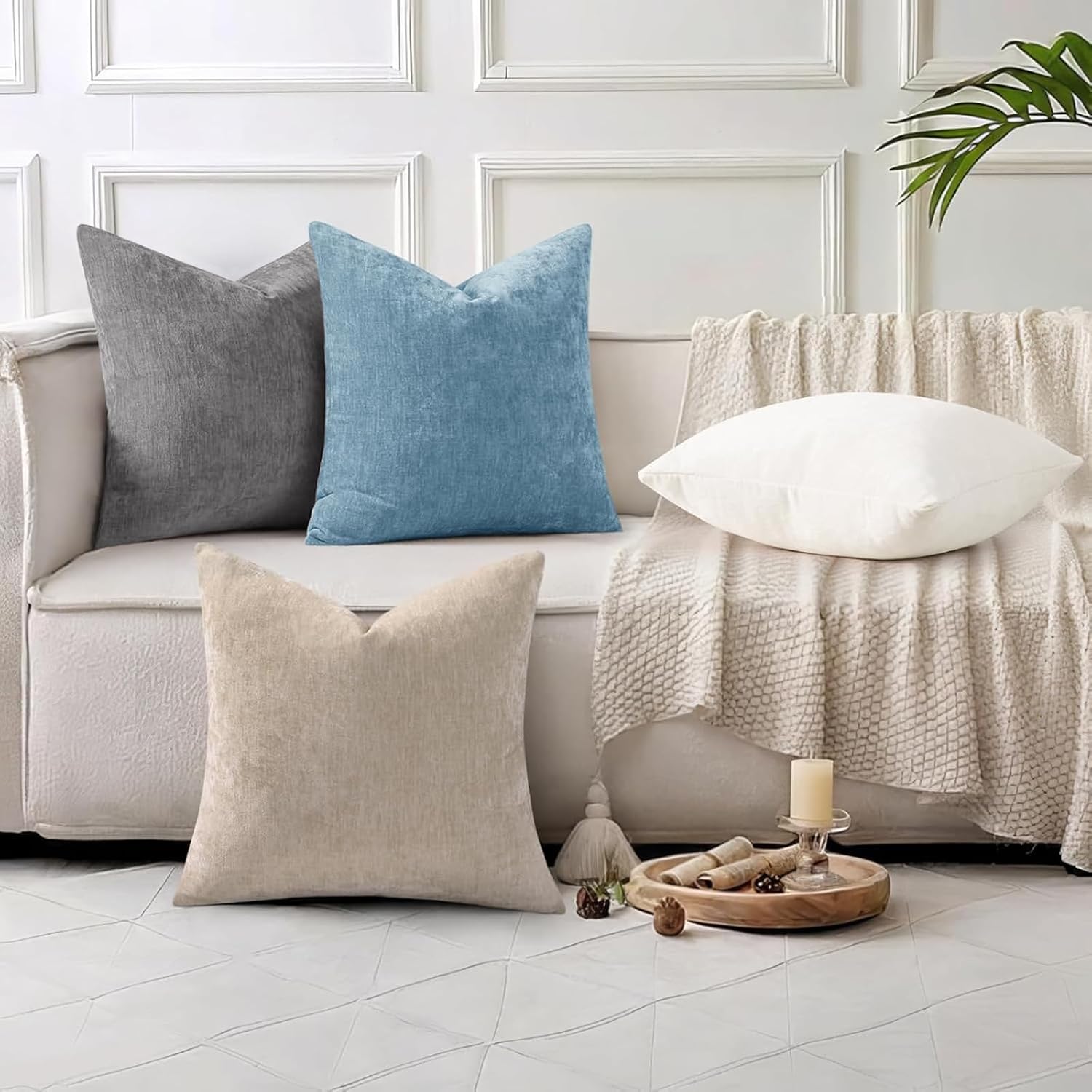 decorUhome Chenille Dark Grey Throw Pillow Covers 18x18 Inch Set of 2, Decorative Soft Couch Pillow Covers Solid Dyed Accent Velvet Farmhou…