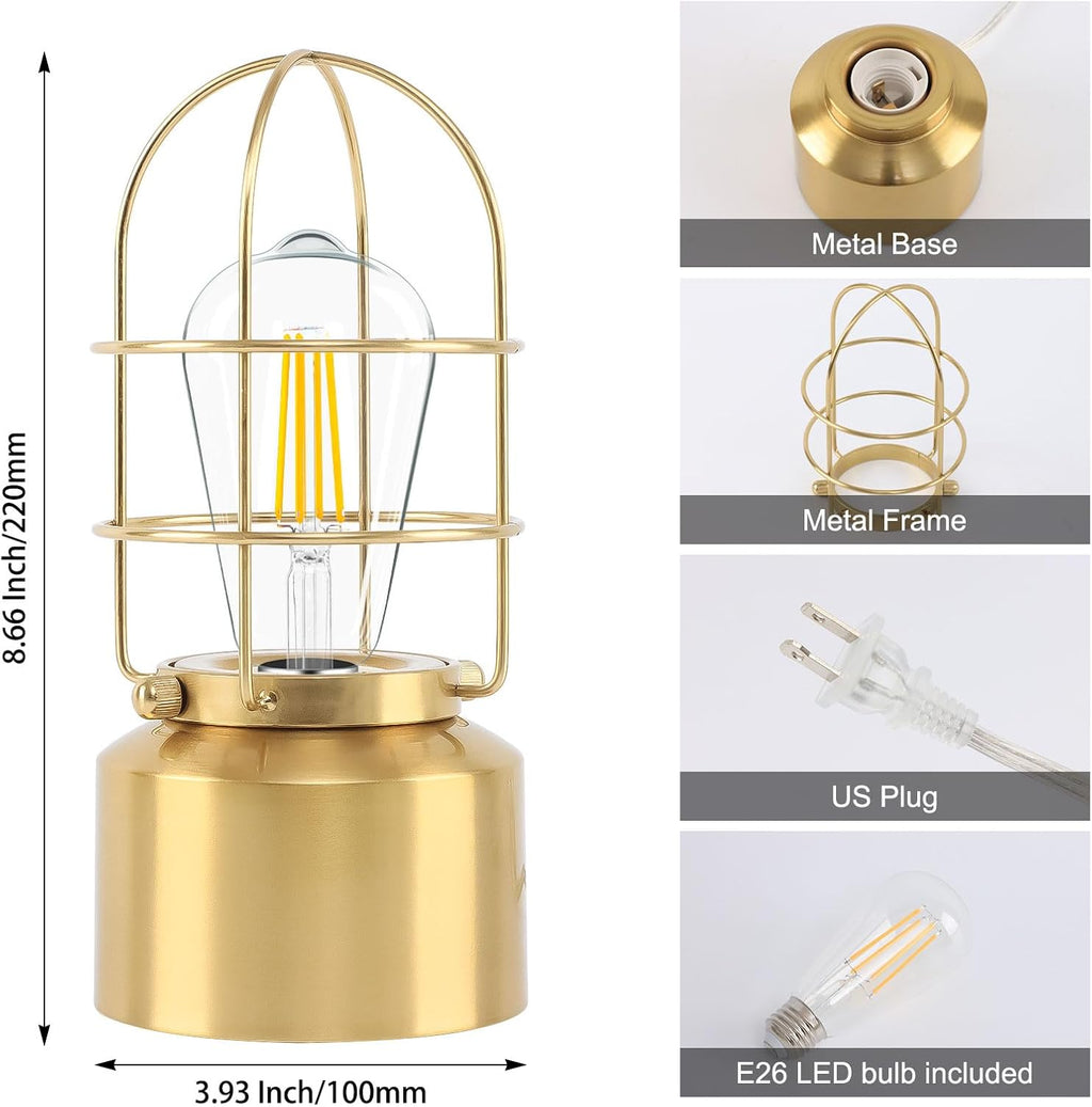 Haian Support Small Touch Gold Table Lamp for Small Spaces - 3 Way Dimmable Industrial Bedside Lamp - Steampunk Antique Nightstand Desk…