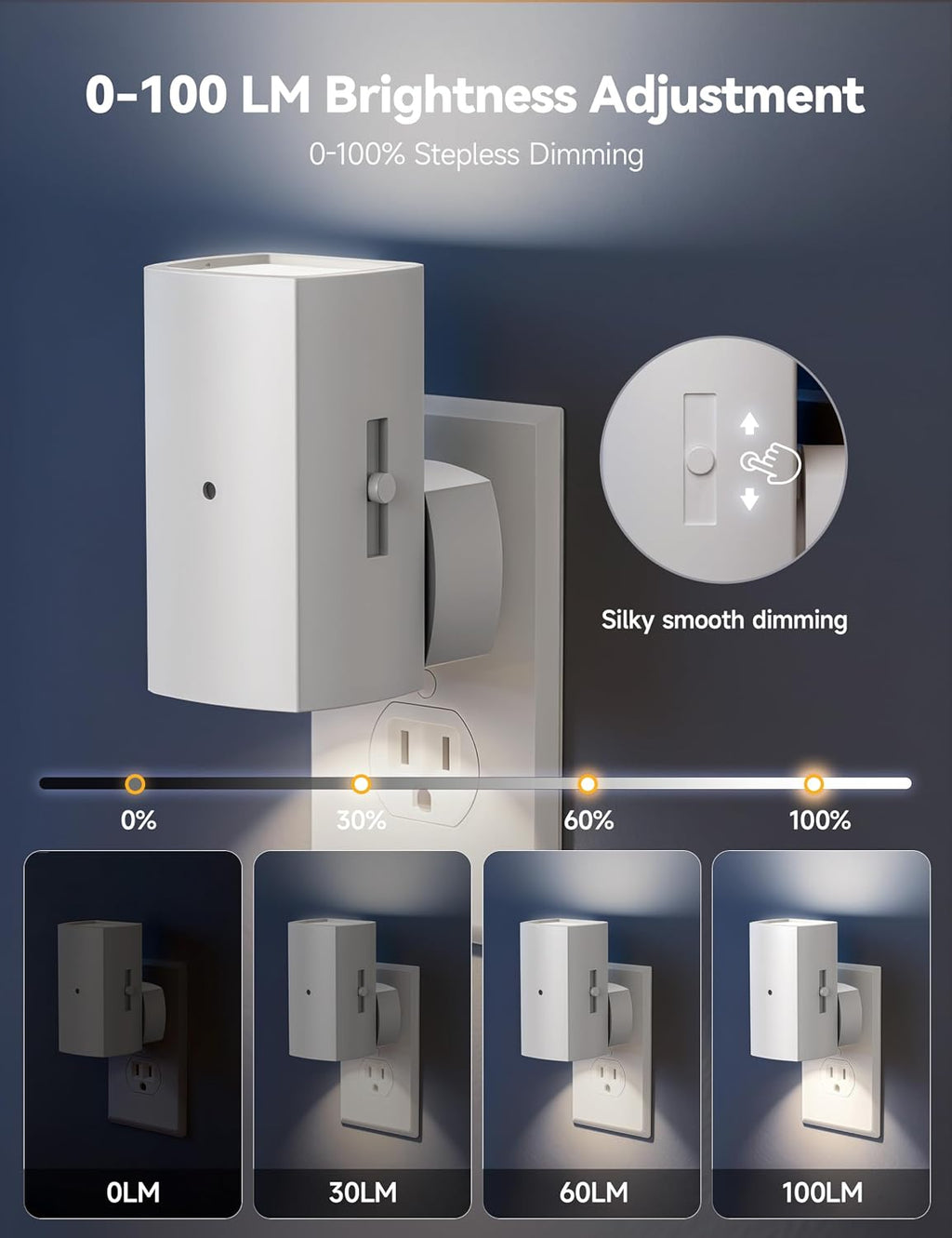 Brightown 2 Pack White Night Lights Plug into Wall, Modern Night Light with Rotating Plug, Dusk to Dawn Sensor, 0-100LM Stepless Dimming…