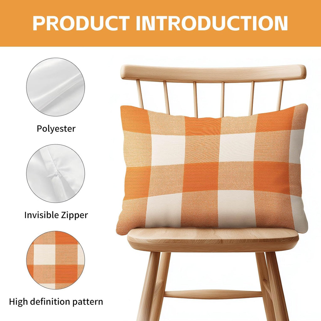 HOMETITUTE Orange Plaid Pillow Covers Decorative Pack of 2 Satin 12x20 Inch Lumbar Throw Pillow Cases for Sofa Couch Living Room…
