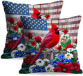 BlissYard Patriotic Cardinal Pillow Covers 18x18 Set of 2 American Flag Throw Pillow Covers 4th of July Decorative Pillow Covers Satin…
