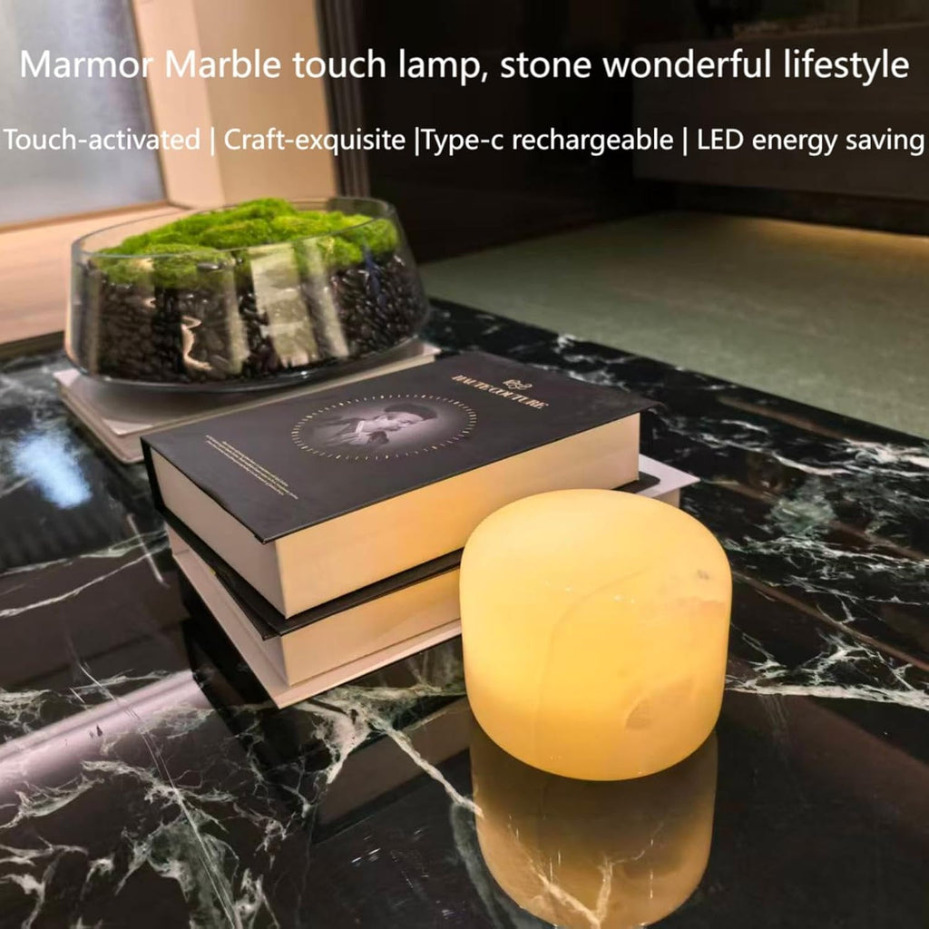 Marmor Marble Lamp Night Light Touch Bedside Table Lamp for Bedroom, Type-C Rechargeable Small Desk Bedside Small Lamps, Eye Caring Dimmable…