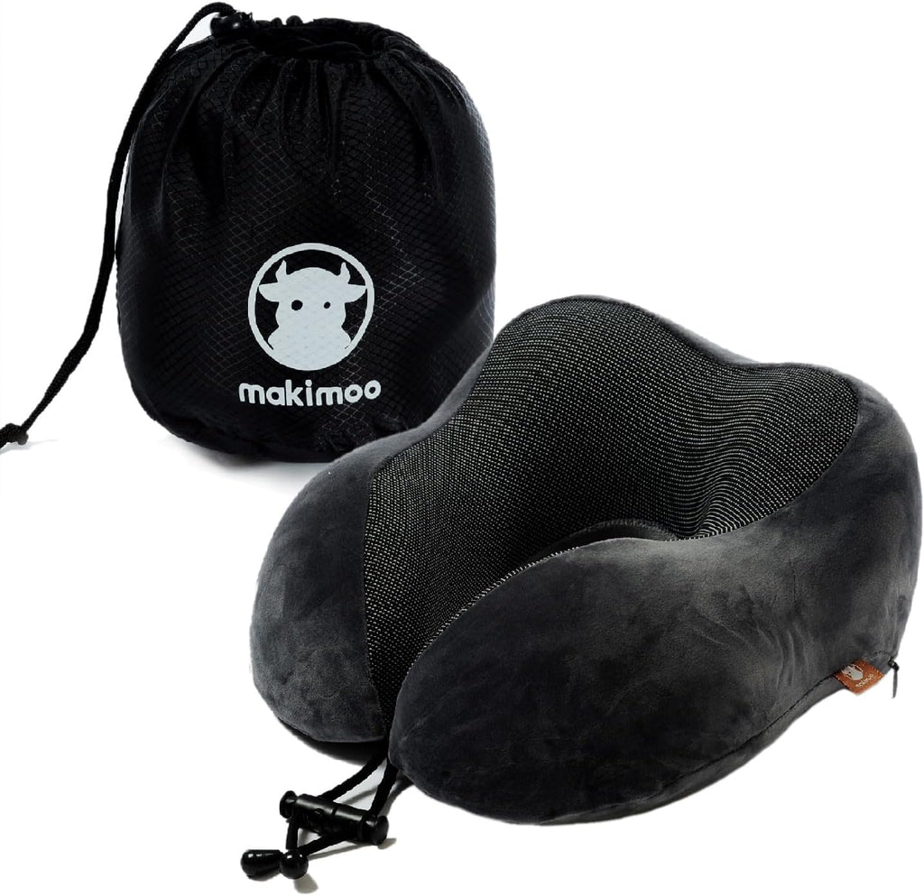 Makimoo Memory Foam Travel Pillow, Neck Pillow with 360-Degree Head Support, Comfortable and Lightweight, Ideal for Sleeping on Airplane, C…