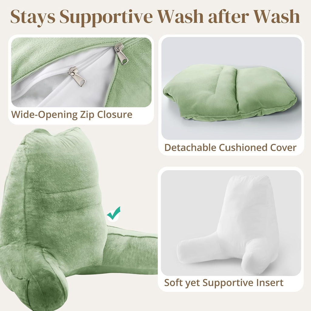 Sasttie Reading Pillow, Pillows for Reading or Relaxing – Ergonomic Support for Head, Neck, Back, and Lumbar, 21-Inch, Sage Green Green