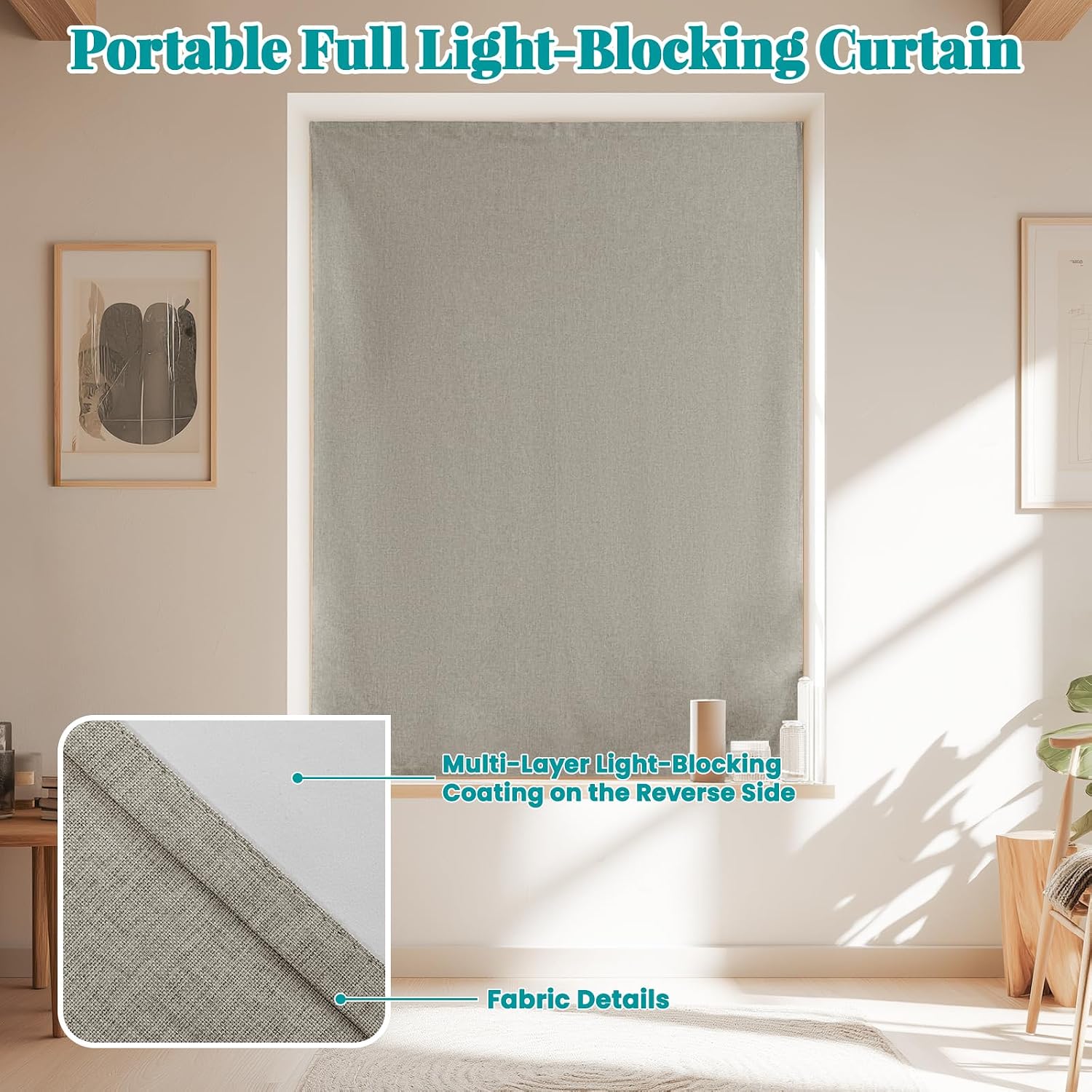 100% Blackout Self Adhesive Curtains- Stick on Curtains Shades Window Blinds Curtain No Rod Needed Easy to Hang Curtain, Use for Bedroom…