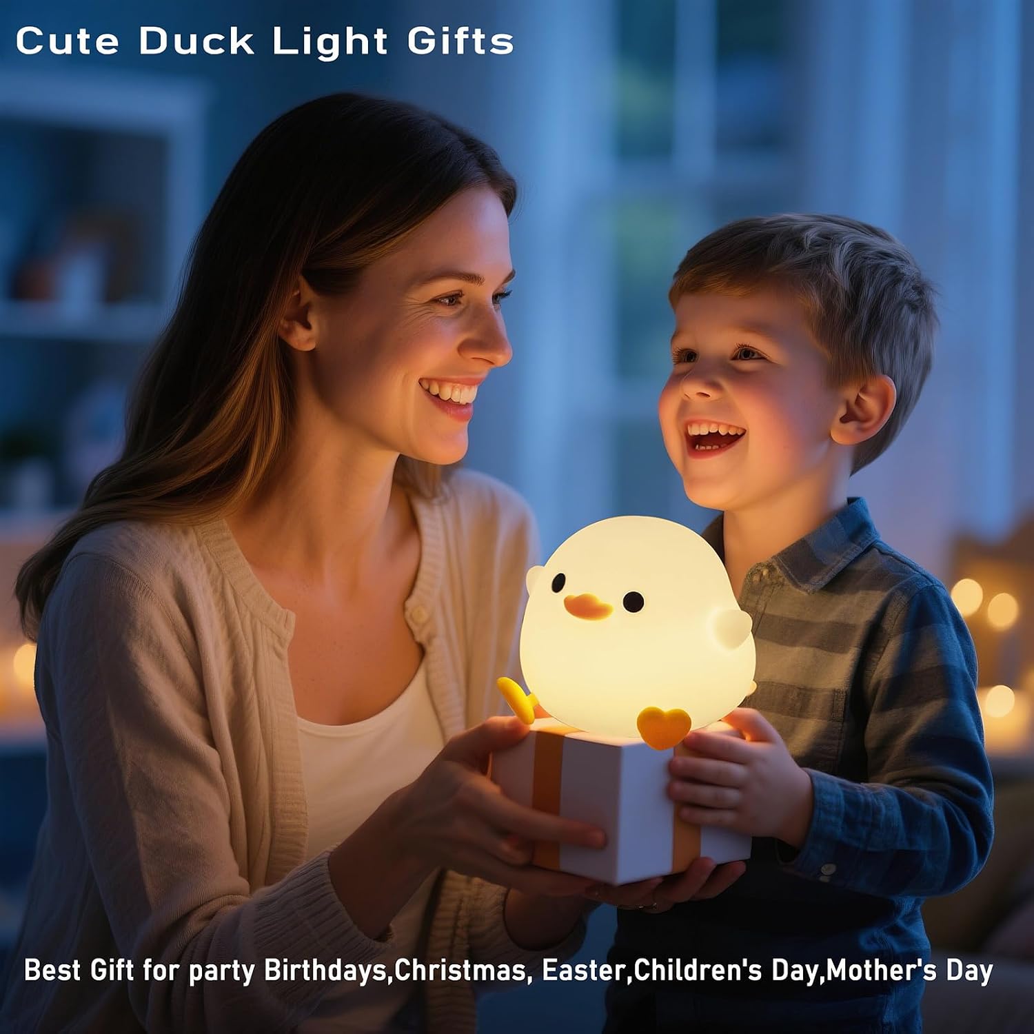 HAPPYBAG Cute Pea Duck Night Light, Duck Lamp,2 Levels Dimmable Silicone Ducky Light, LED Squishy Animal Light for Kids Sleep, Rechargeable…