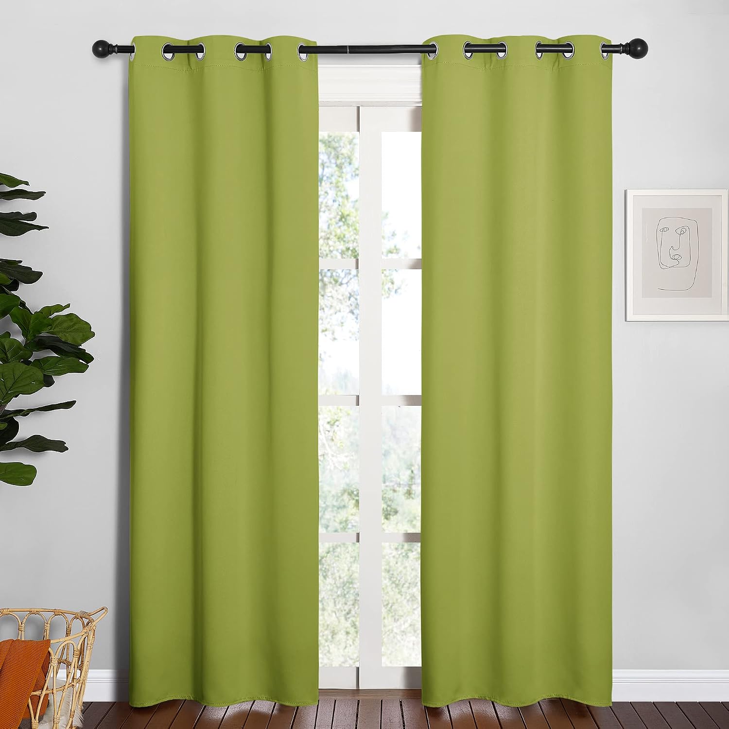 NICETOWN Green Blackout Curtains Window Panels, Window Treatment Thermal Insulated Solid Grommet Blackout Draperies/Drapes for Christmas…