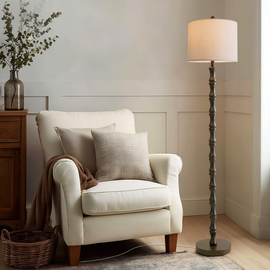 BOBOMOMO 62" Rustic Floor Lamp, Retro Farmhouse Standing Lamp with Rotary Switch, Resin Dark Brown Floor Lamp for Living Room, Bedroom…