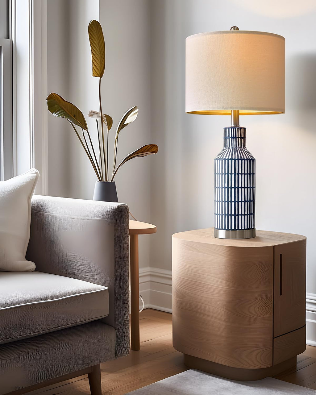 USumkky 25" Modern Ceramic Lamps Single Table Lamp for Living Room Bedroom Farmhouse Nightstand Bedside Lamps