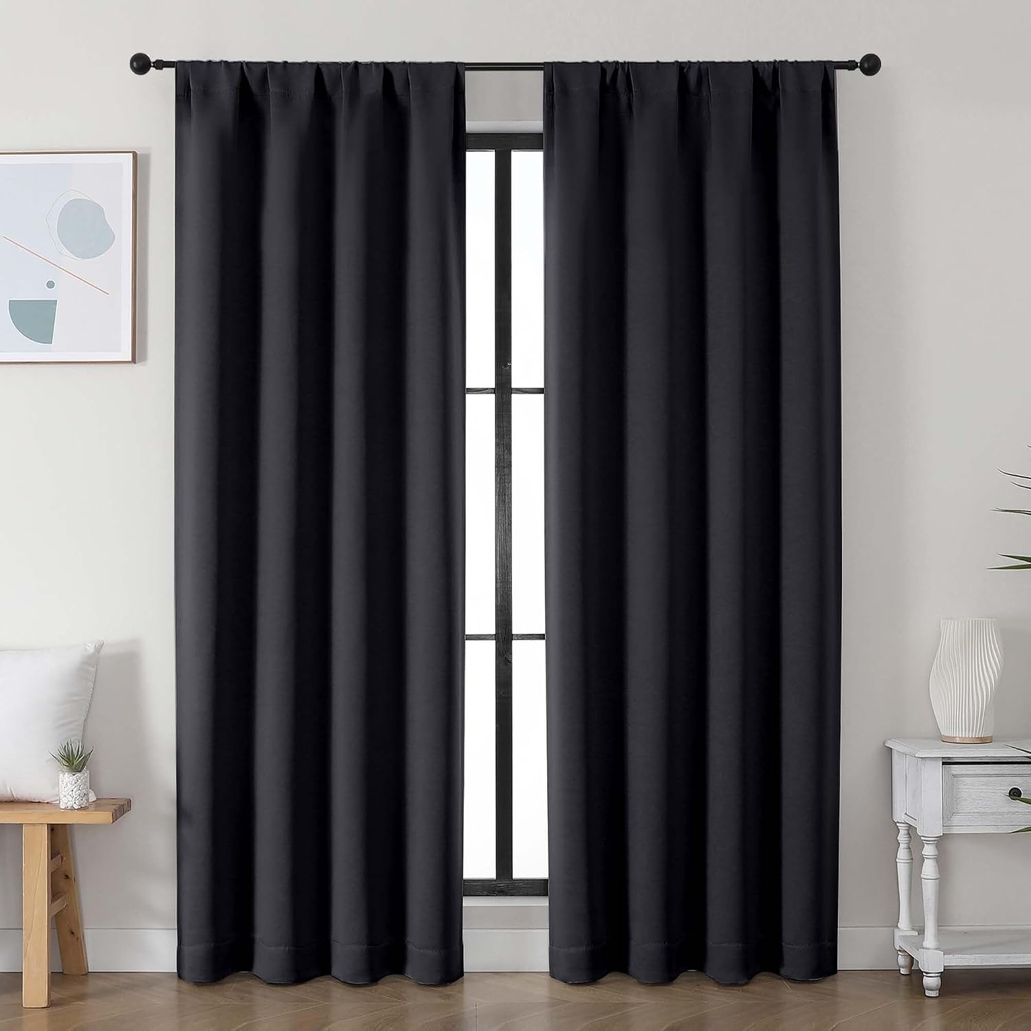 Simplebrand Ava Black Blackout Curtains for Bedroom, 78 Inch Length, 2 Panels Set, Privacy Thermal Insulated Rod Pocket Window Curtains for…