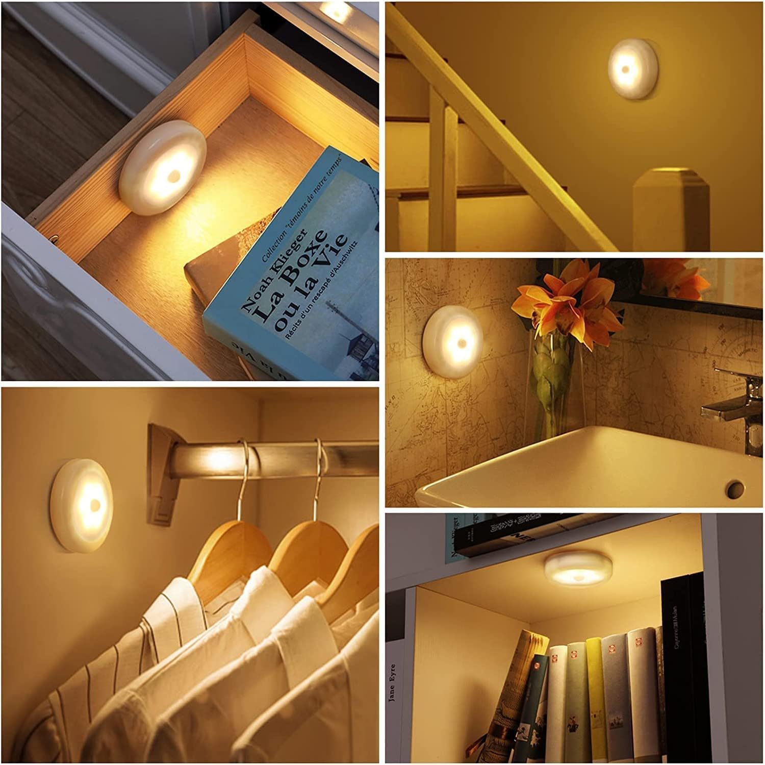 AMIR Upgraded 3.15” Motion Sensor Light Indoor, Cordless Battery Powered Stick on LED Night Lights for Closet, Stair, Under Cabinet…