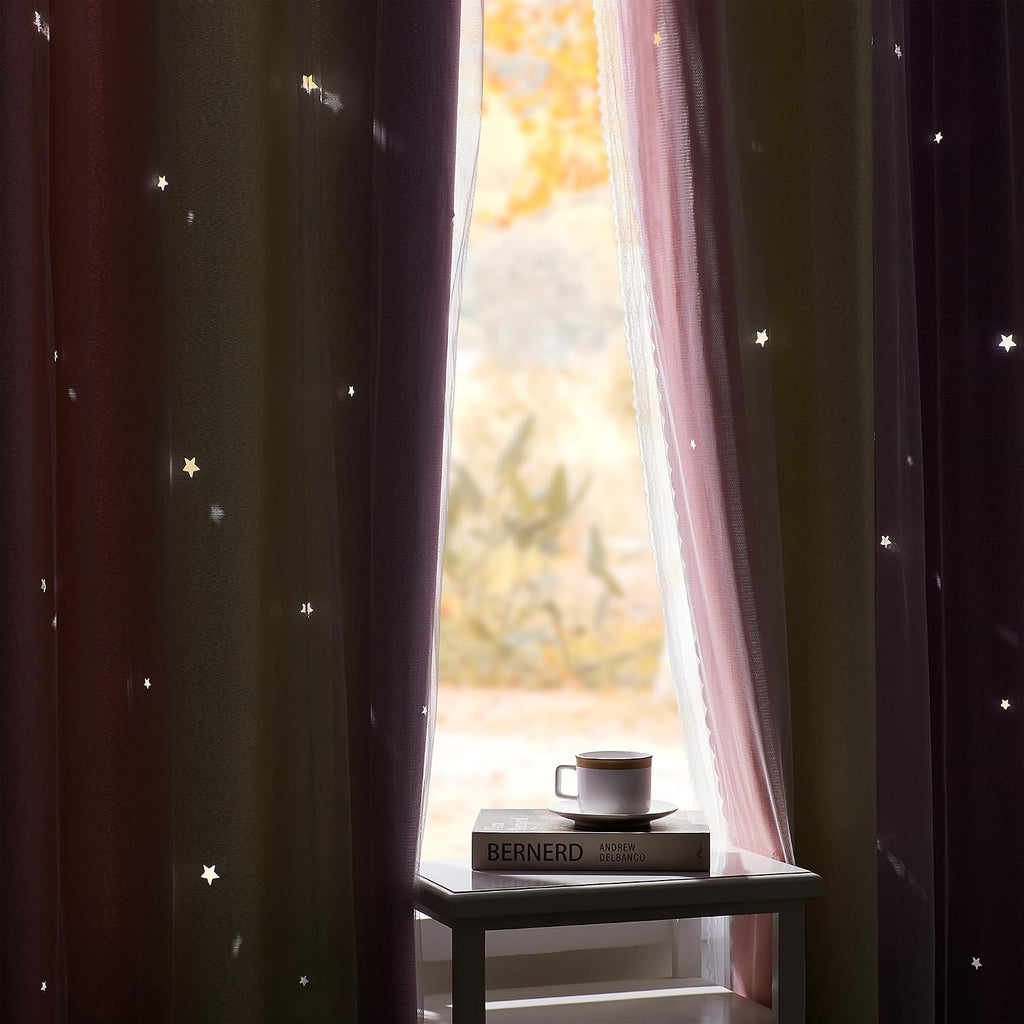 Addsomecolortolife XiDi Pink Curtains for Bedroom Decor Blackout Curtains for Girl Room Rainbow Curtains for Kids Room Unicorn Wall Decals…