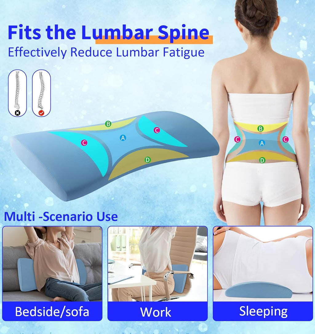 VamorryDirect Lumbar Support Pillow for Bed Relief Back Pain: Lower Back Pillow for Sleeping - Memory Foam Waist Pillow - Cooling Back Bols…